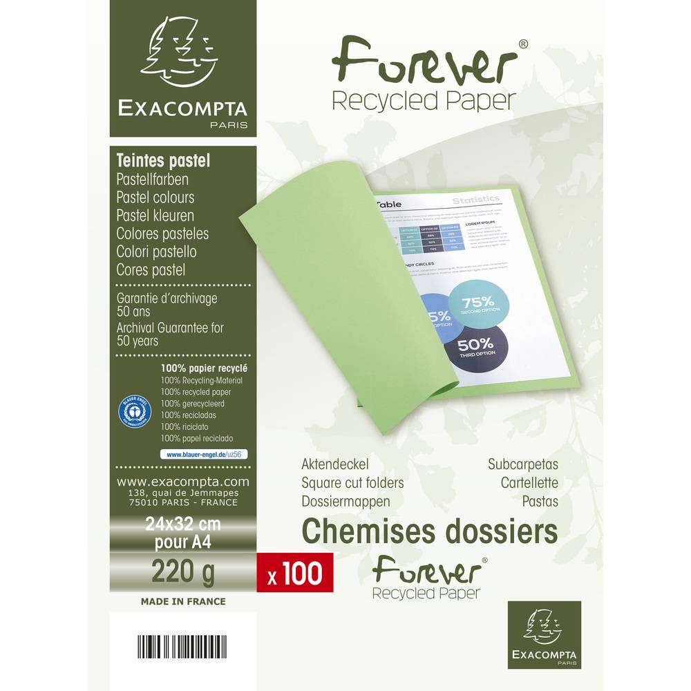 Exacompta 5x Pack 100 Aktendeckeln Recycling 220g A4 - Gelb - 410005E