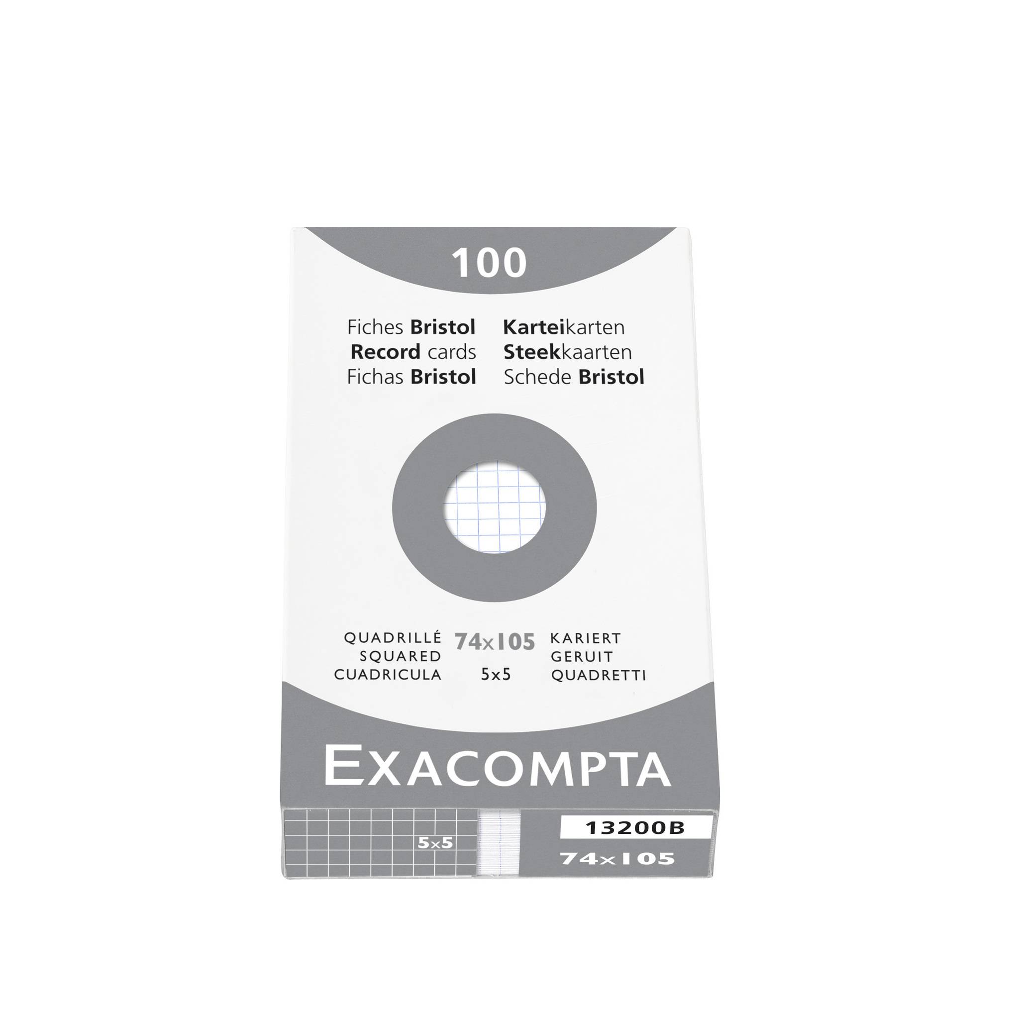 Exacompta 10x Karteikarten A7 kariert, Faltschachtel mit 100 Stück, Weiß, 13200B