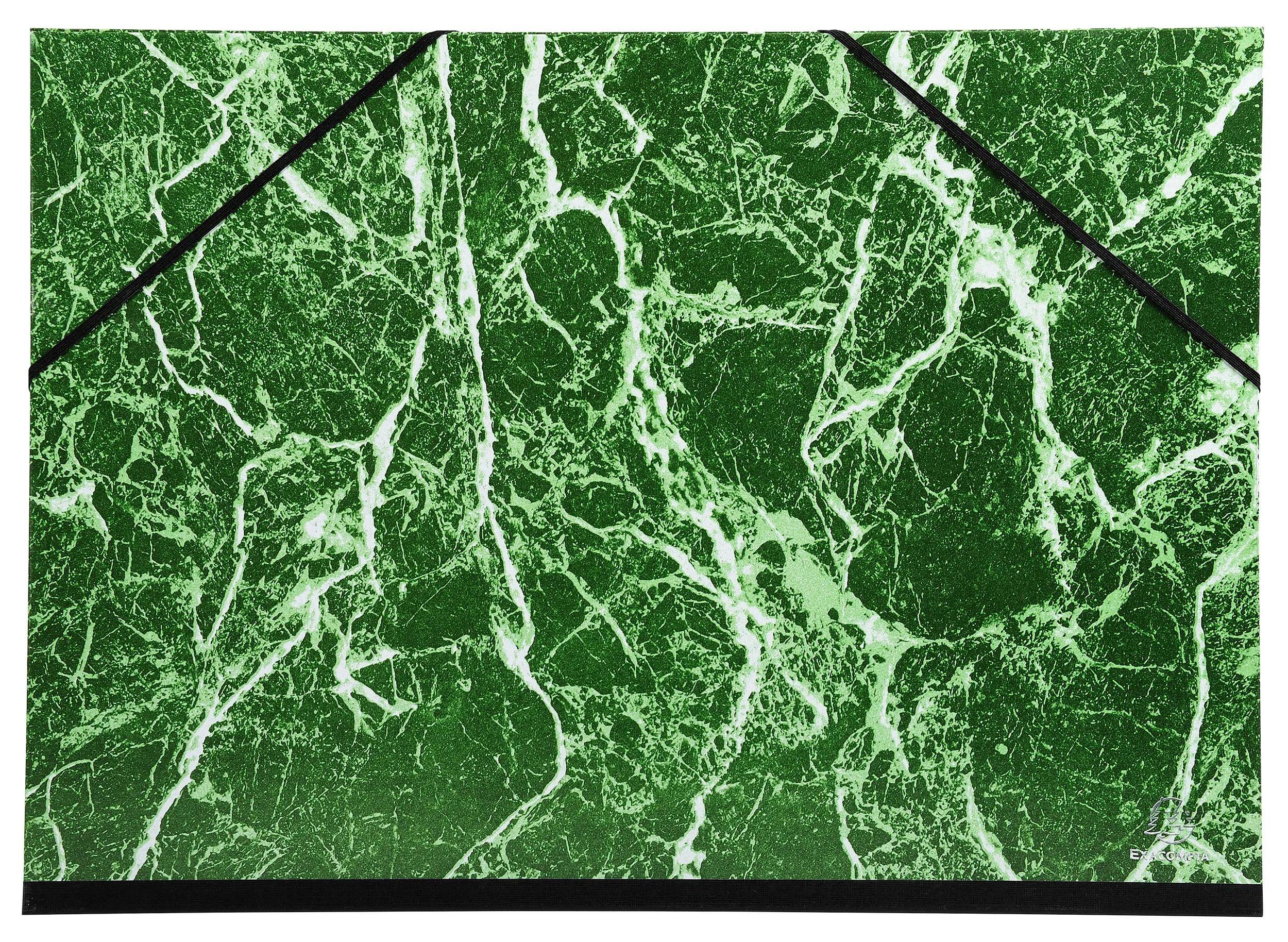 Exacompta 10x Zeichenmappe + Gummizug, marmoriert, lackiert, 37x52cm, Grün, 635E