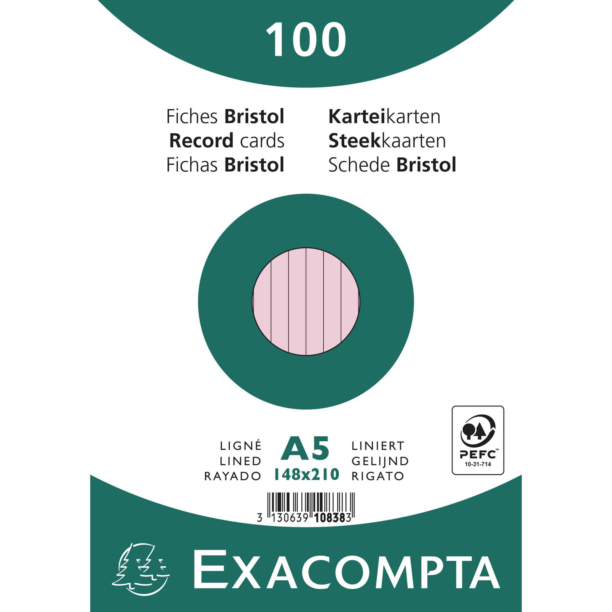 Exacompta 10x Karteikarten A5 liniert, 100 Stück eingeschweißt - Rosa - 10838SE