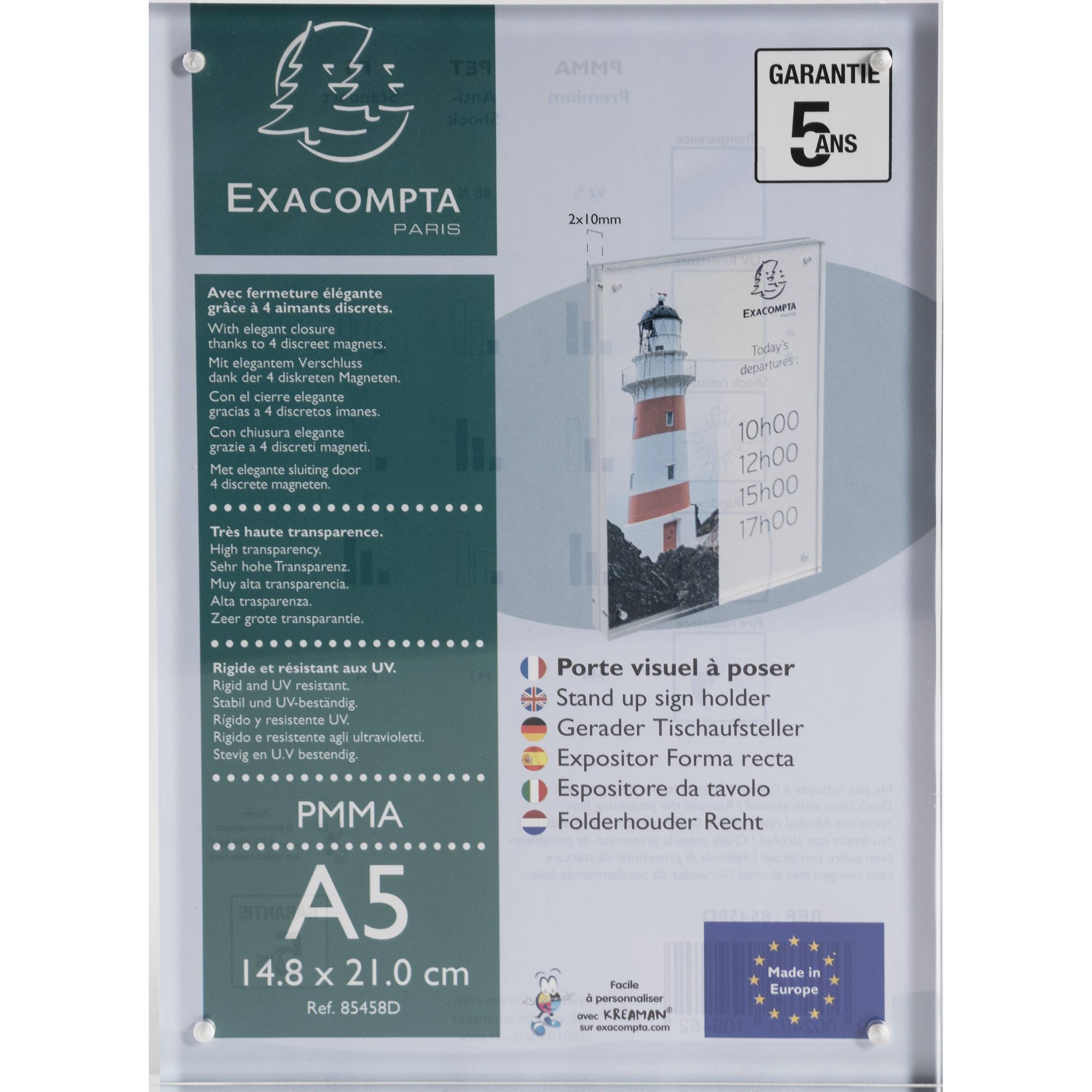 Exacompta 10x Tischaufsteller Magnetverschluss A5 Office Exacryl Kristall 85458D