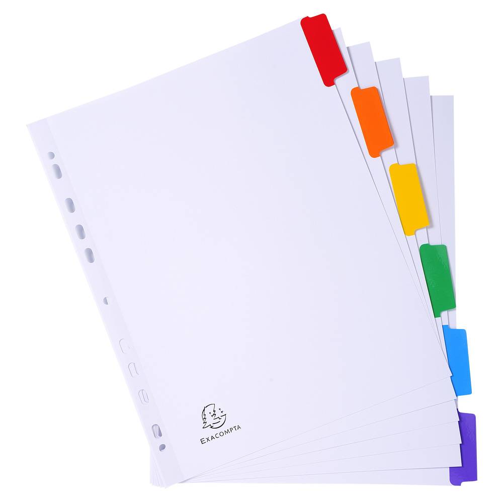 Exacompta 20x Register weißem Karton 160g, 6 farbige Taben, A4 Maxi, Weiß, 4306E