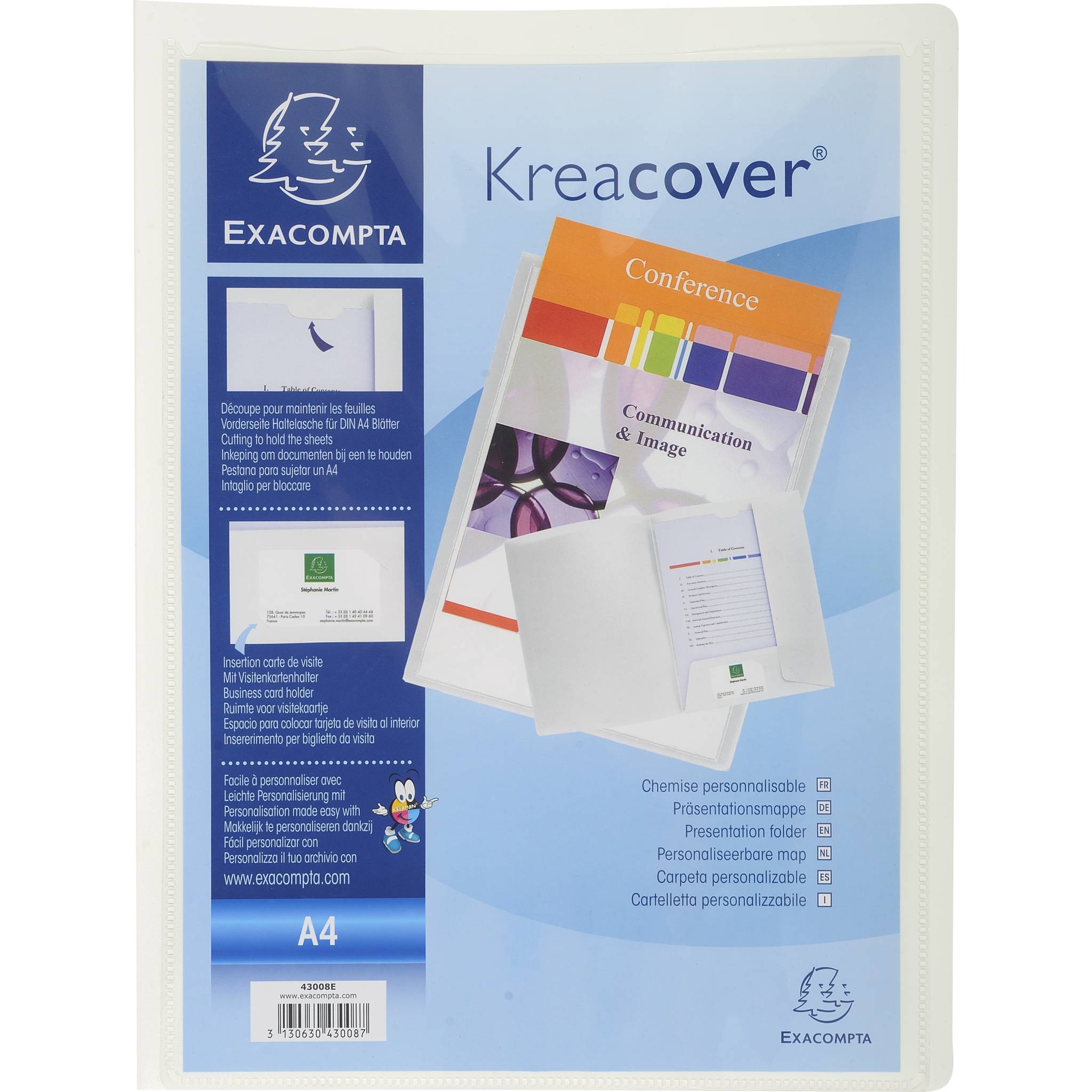 Exacompta 30x Präsentationsmappe aus PP, für Format A4, Kreacover, Weiß, 43008E
