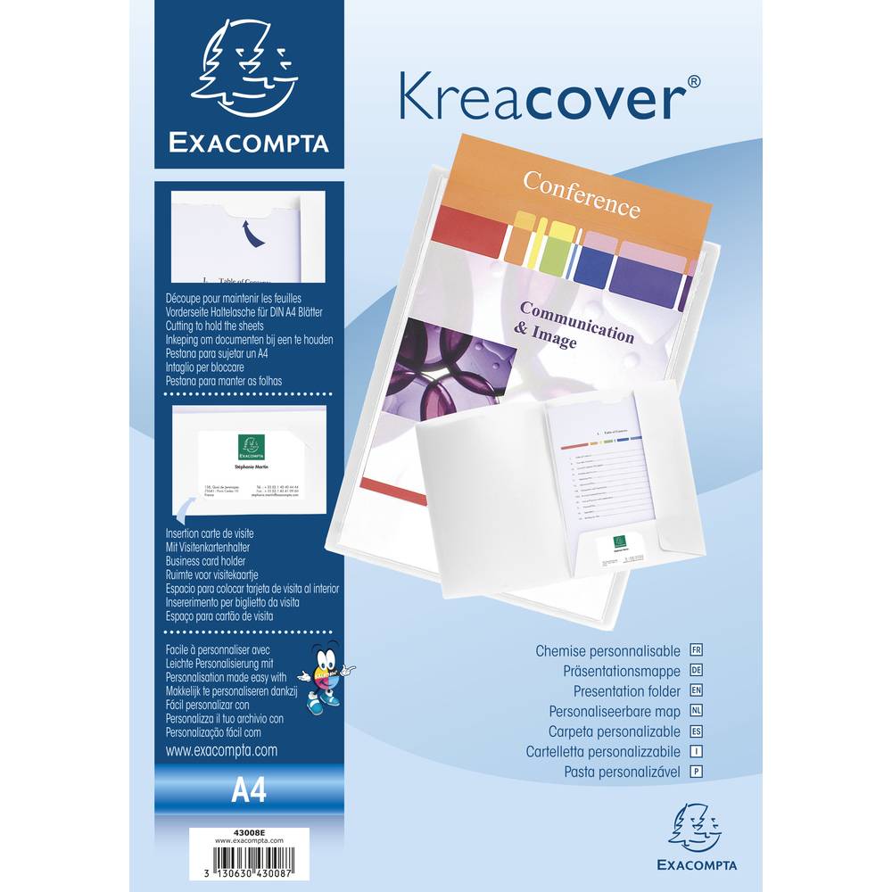 Exacompta 30x Präsentationsmappe aus PP, für Format A4, Kreacover, Weiß, 43008E