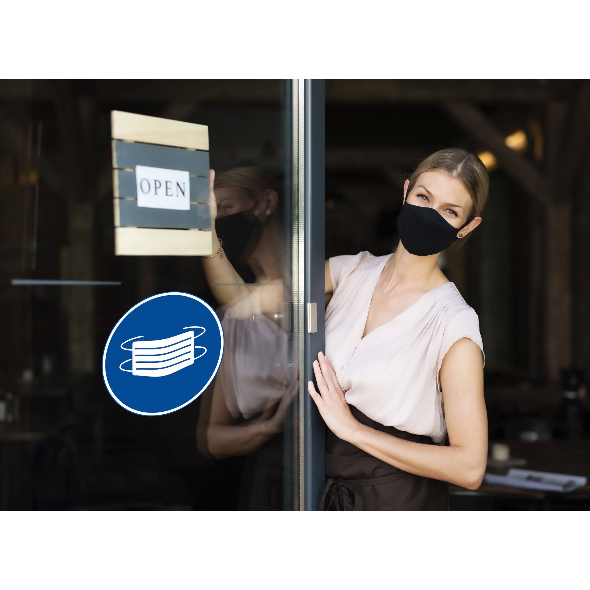 Exacompta Hinweisschild Maskenpflicht PVC selbstklebend 20 cm Blau 67021E
