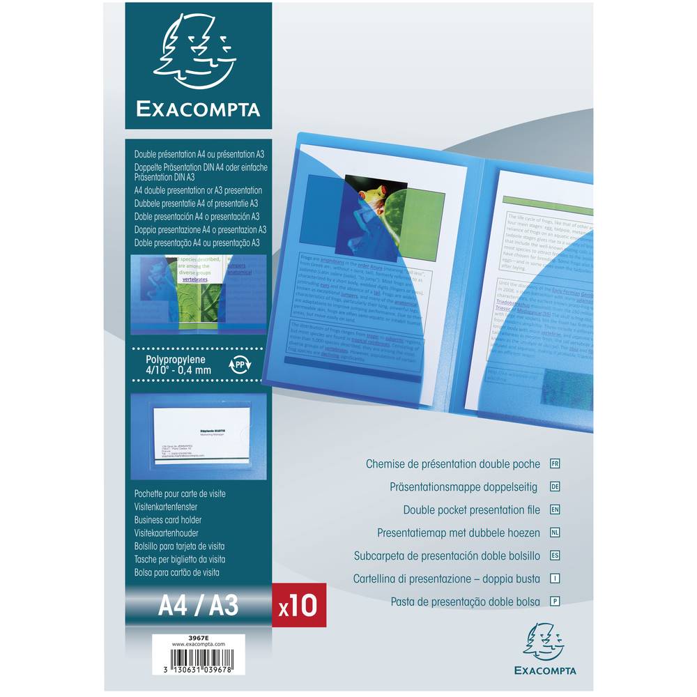 Exacompta 20x Präsentationsmappe doppelter Innentasche PP 400µ A4 Kristall 3967E