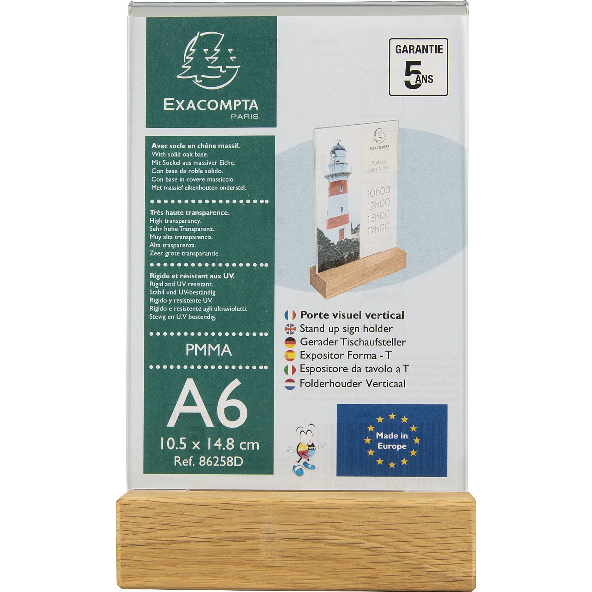 Exacompta 10x Tischaufsteller mit Holzsockel A6 Hochformat - Kristall - 86258D