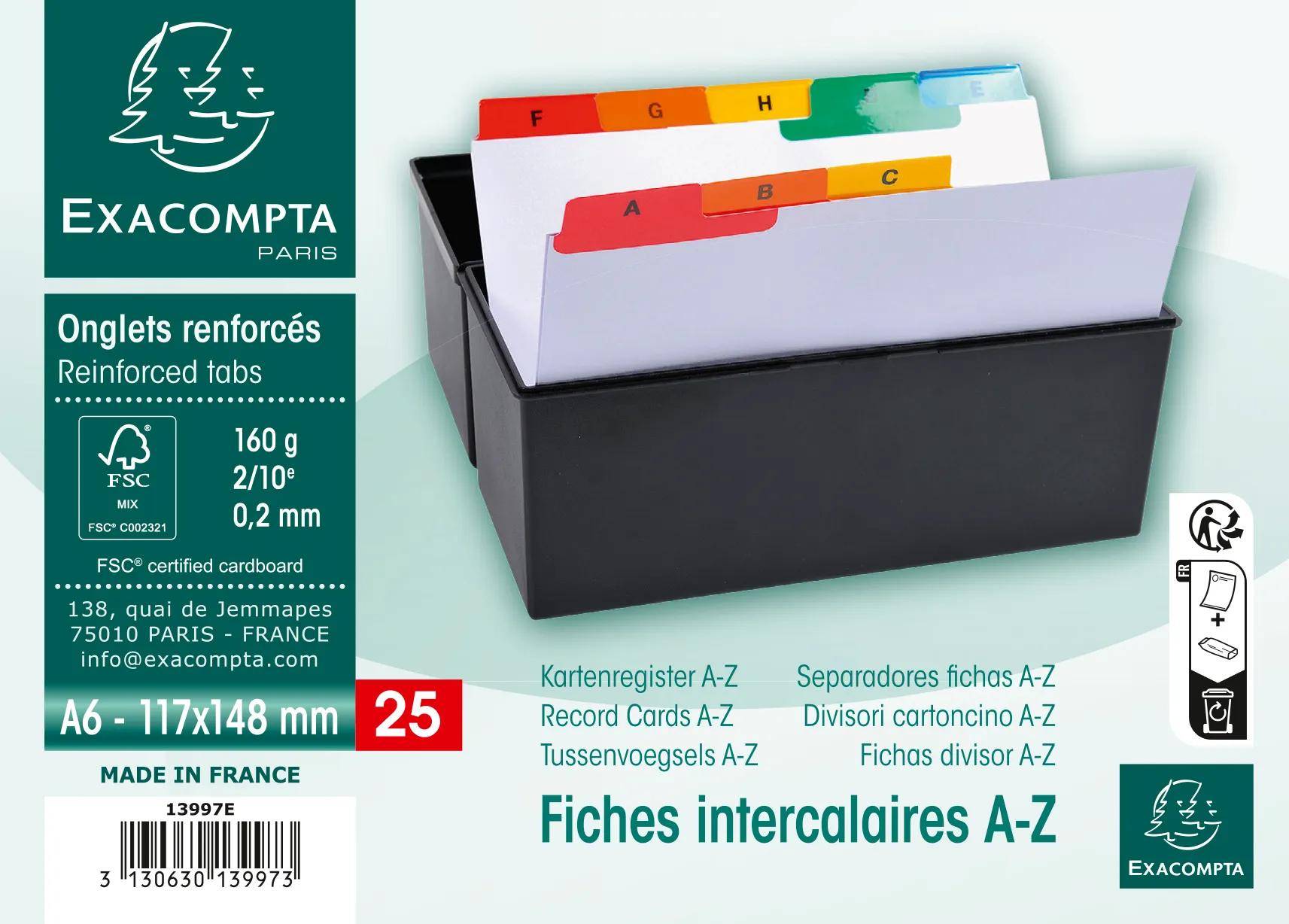 Exacompta 10x Set Trennblätter Karton 160 g/m2 117x148 mm Weiß 13997E
