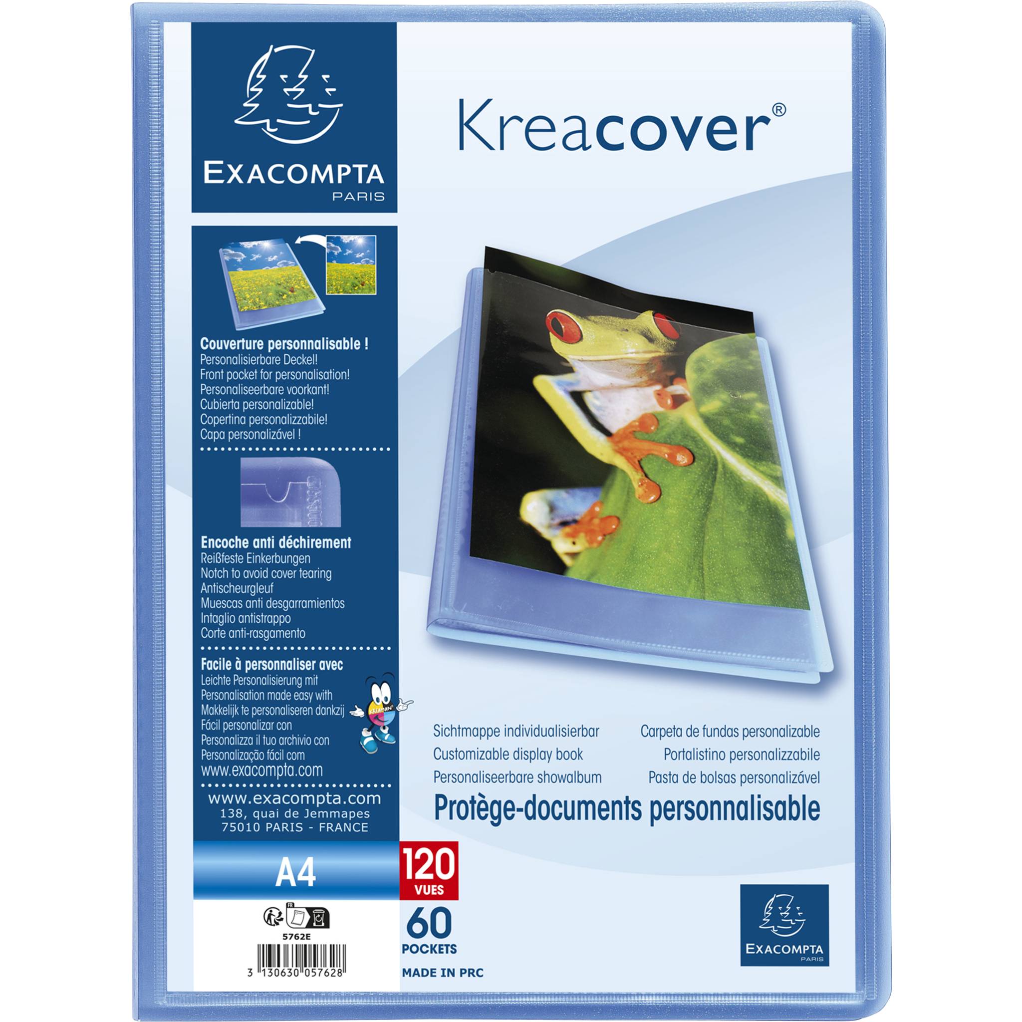 Exacompta 10x Sichtmappe PP 500µ + 60 Hüllen Kreacover , A4, Blau, 5762E
