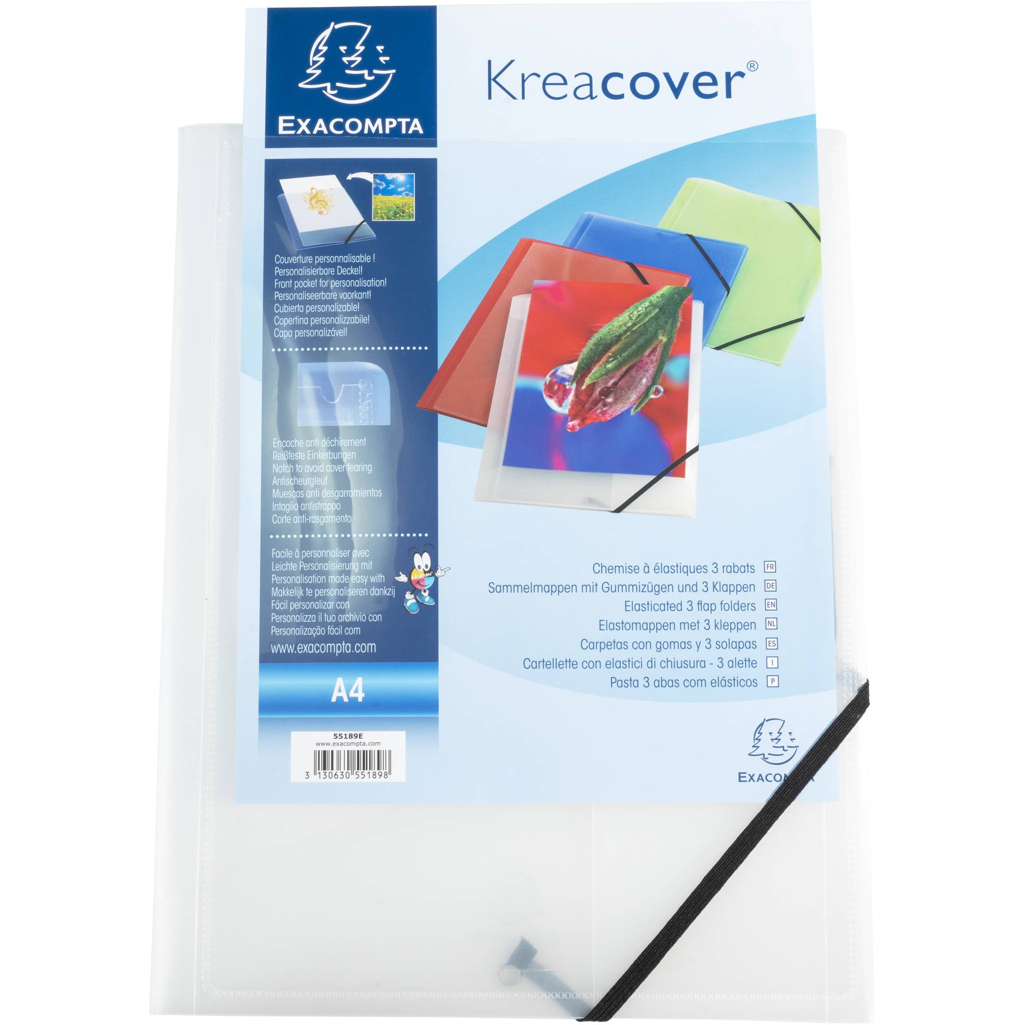 Exacompta 25x Sammelmappe A4 PP 3 Klappen + Gummizug violett Transparent 55188E
