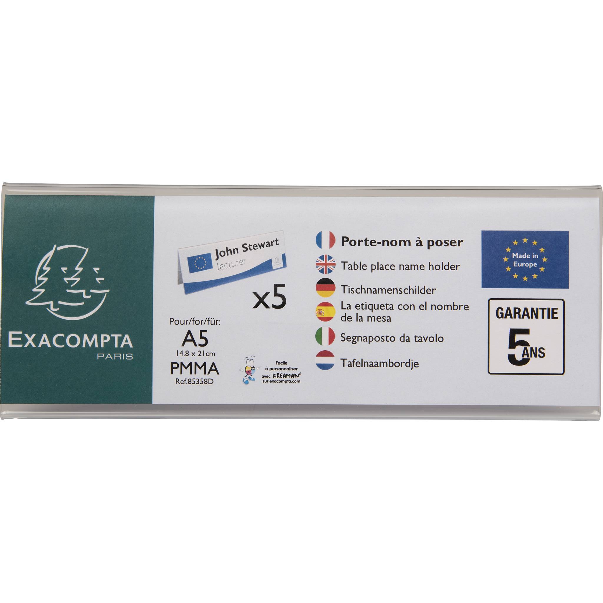 Exacompta 10x Set 10 Namensschildern für A5 beidseitig horizontal PMMA 85358D