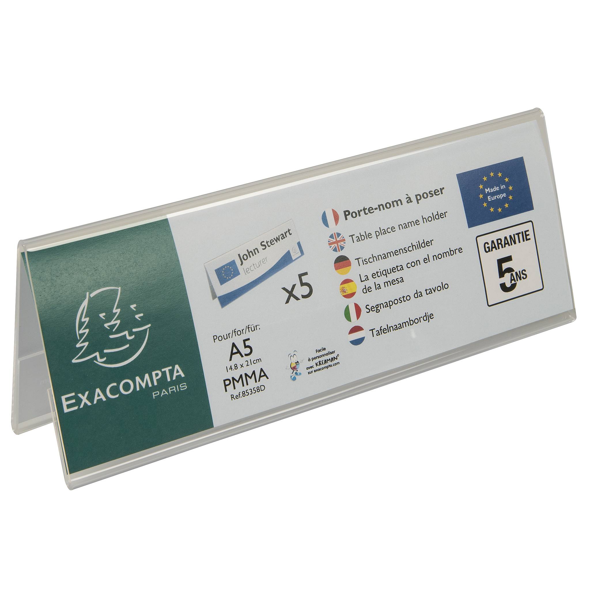 Exacompta 10x Set 10 Namensschildern für A5 beidseitig horizontal PMMA 85358D