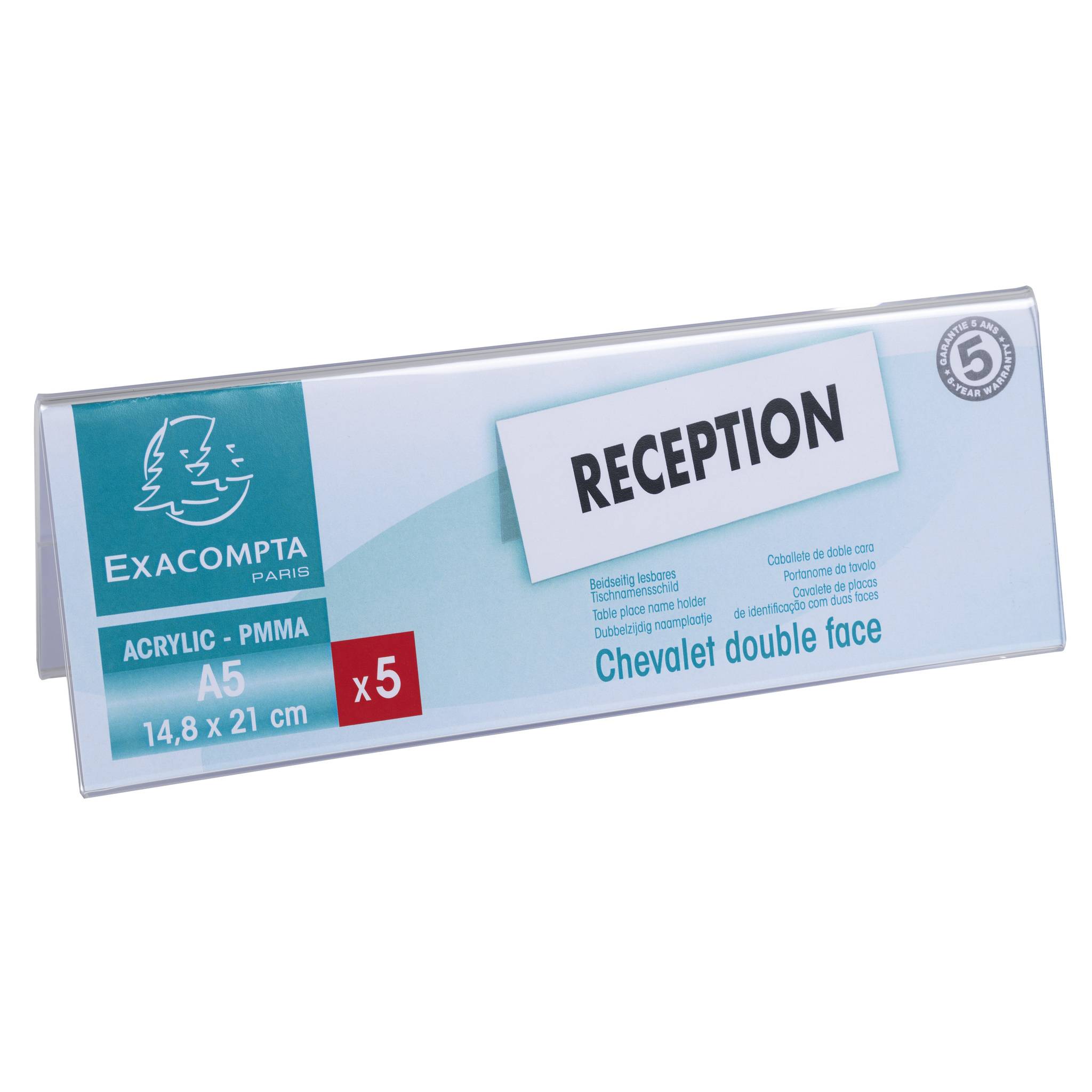 Exacompta 10x Set 10 Namensschildern für A5 beidseitig horizontal PMMA 85358D