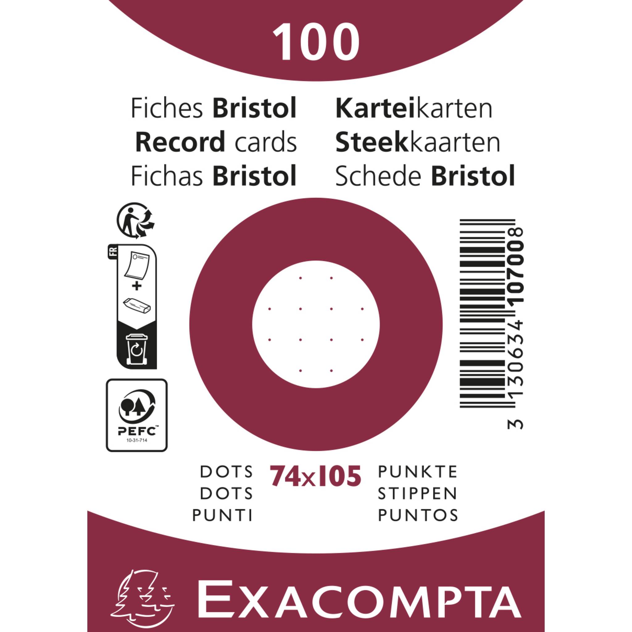 Exacompta 40x Karteikarten A7 dots 100 Stück eingeschweißt Weiß 10700SE
