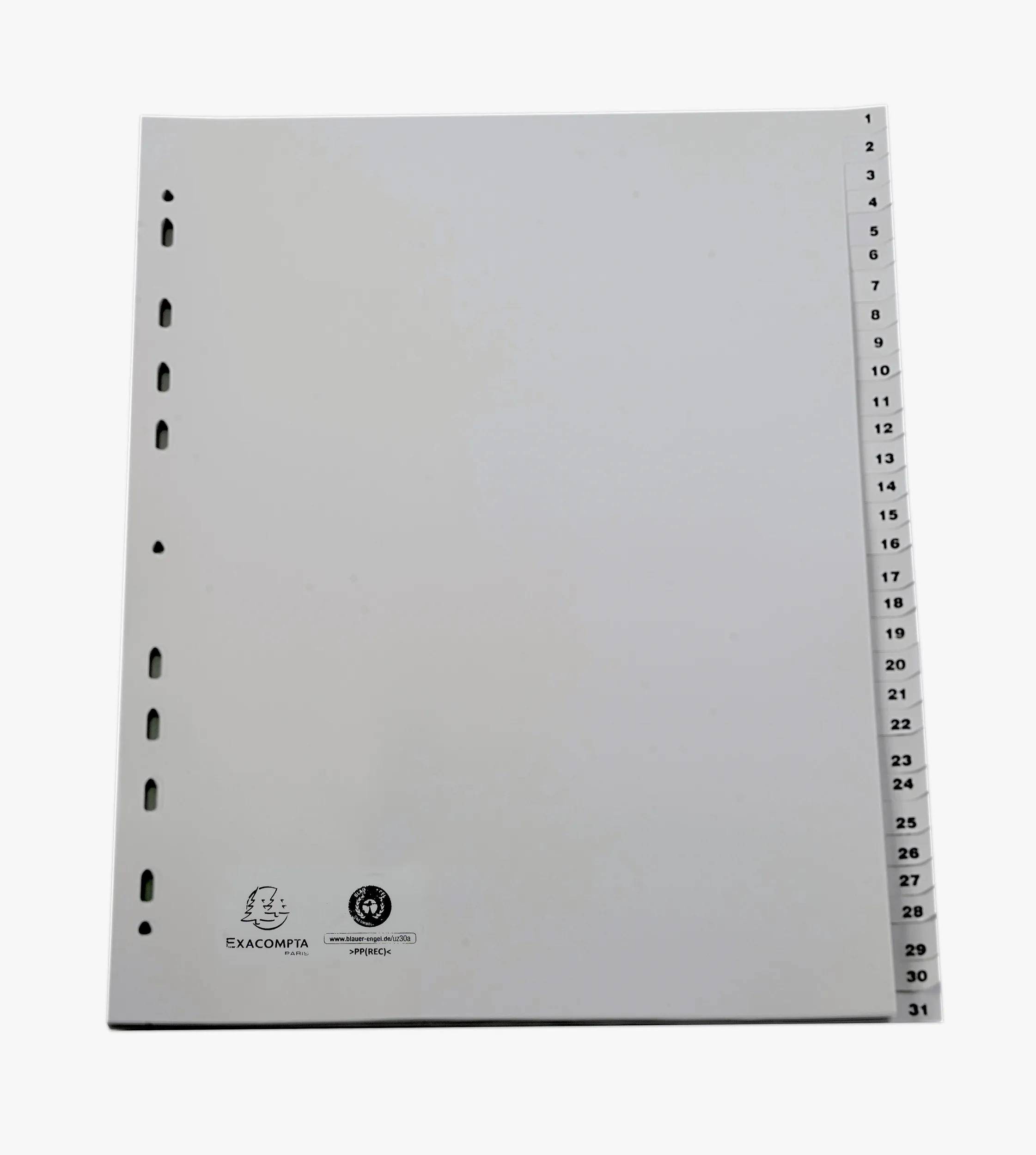 Exacompta 5x Register A4 RC-PP grau 120µ Taben 1-31 31 Positionen Grau 2931E