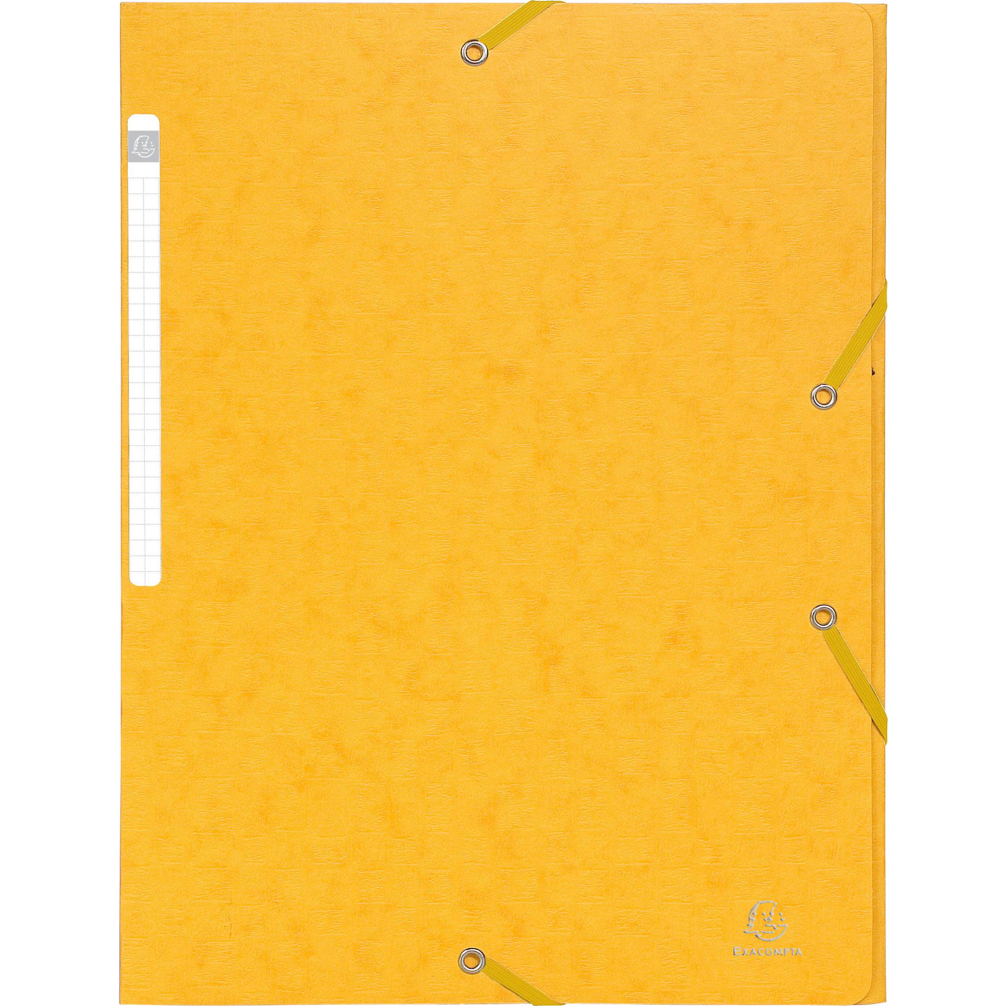 Exacompta 50x Sammelmappe + Gummizug, 3 Klappen Karton, 425g/qm A4, Gelb, 55759E