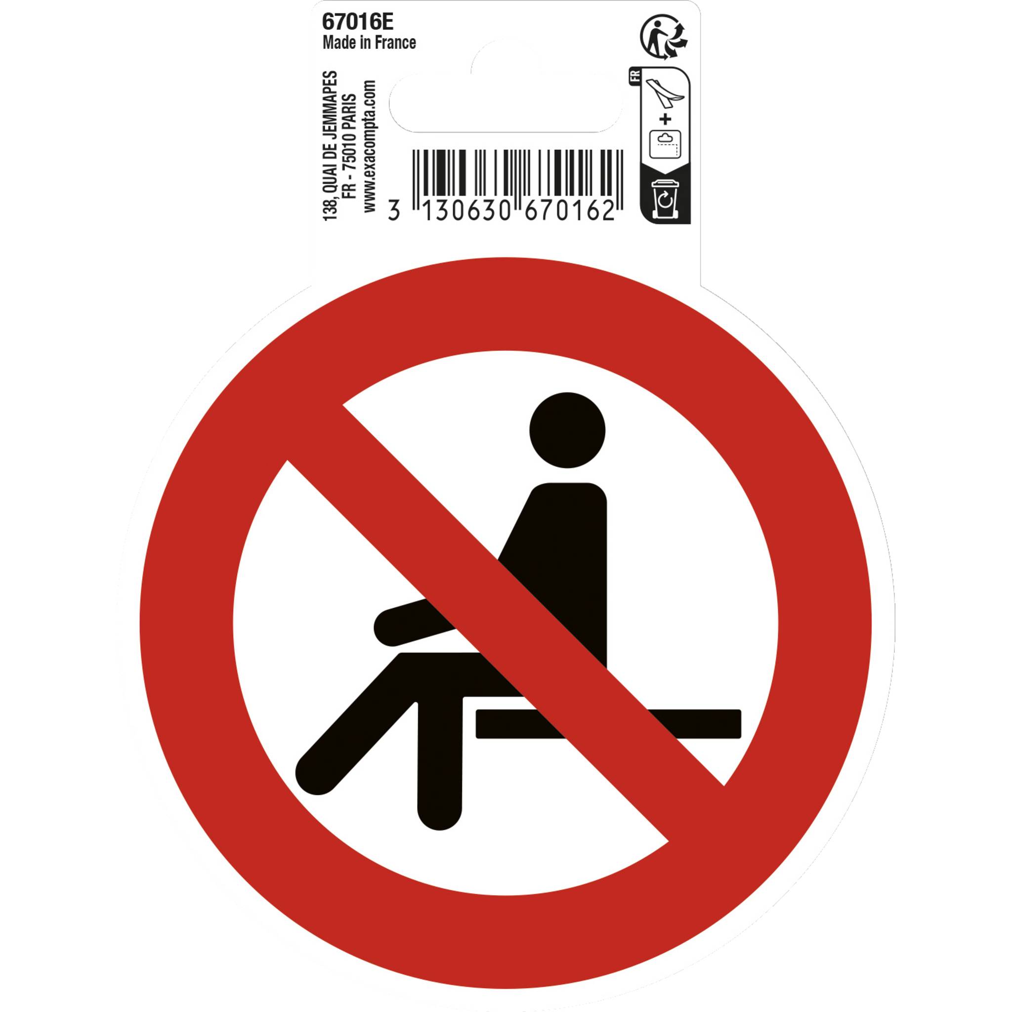 Exacompta Hinweisschild Sitzen verboten PVC selbstklebend 10 cm Rot 67016E