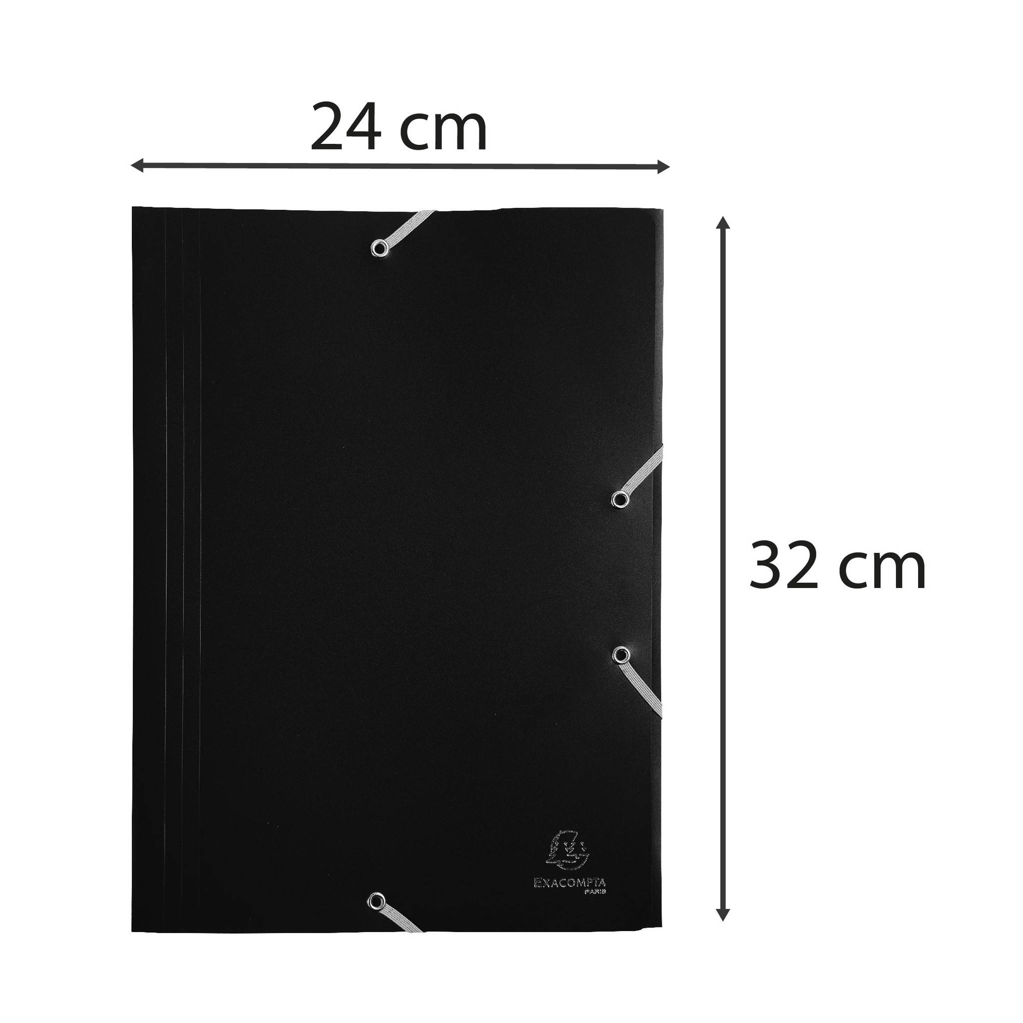 Exacompta 30x Sammelmappe +Gummizug 3 Klappen PP 400µ Eco A4 Schwarz 55901E