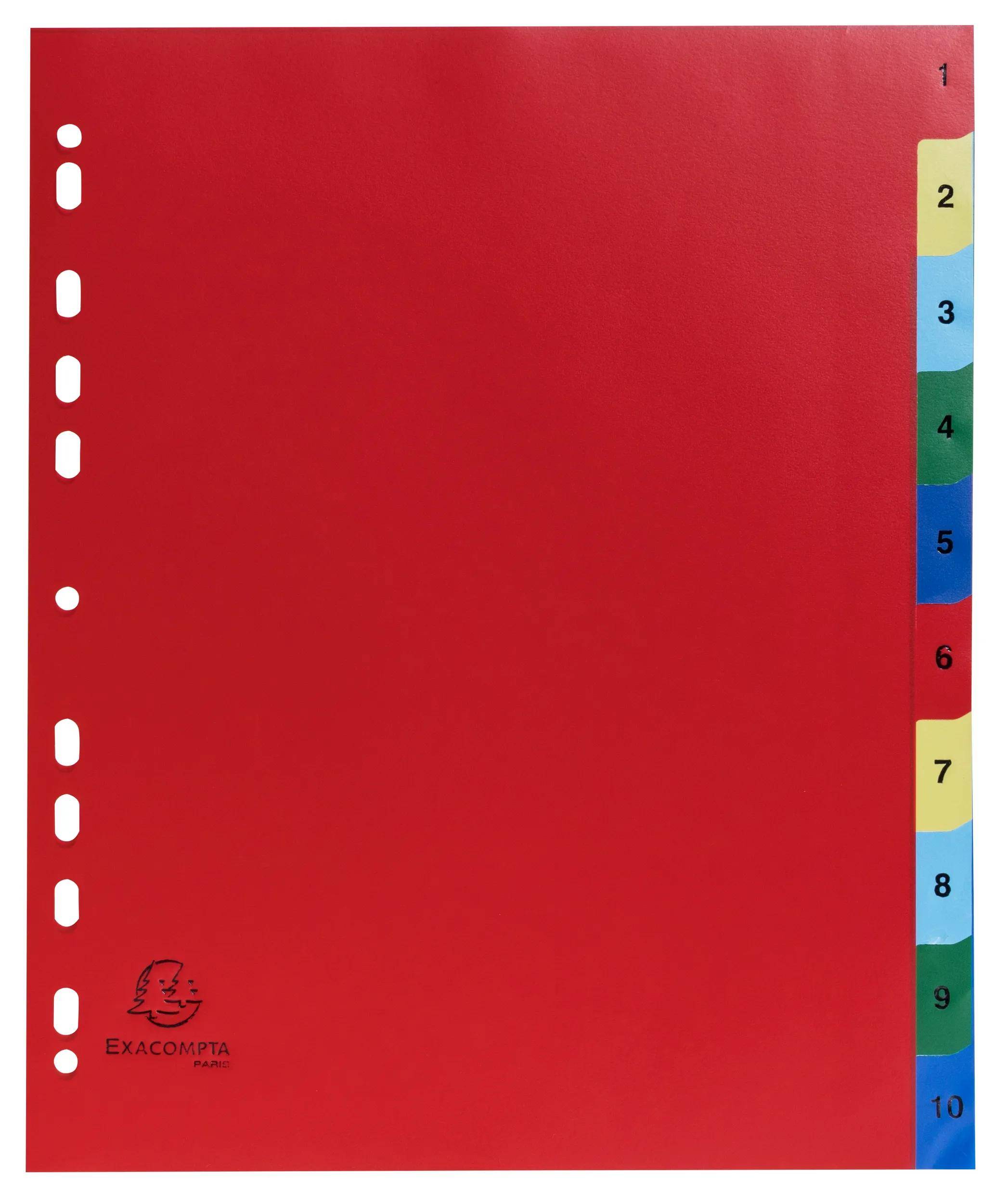 Exacompta 20x Farbige Register aus PP, 10-teilig, für DIN A4+ - sortiert| - 84E