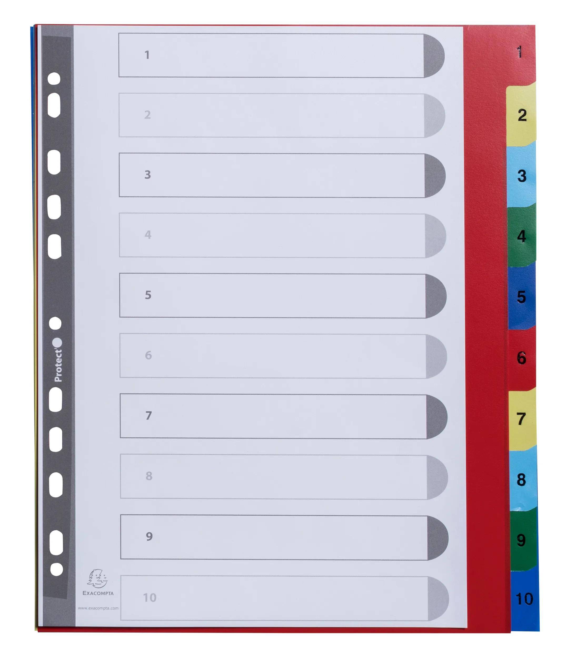 Exacompta 20x Farbige Register aus PP, 10-teilig, für DIN A4+ - sortiert| - 84E