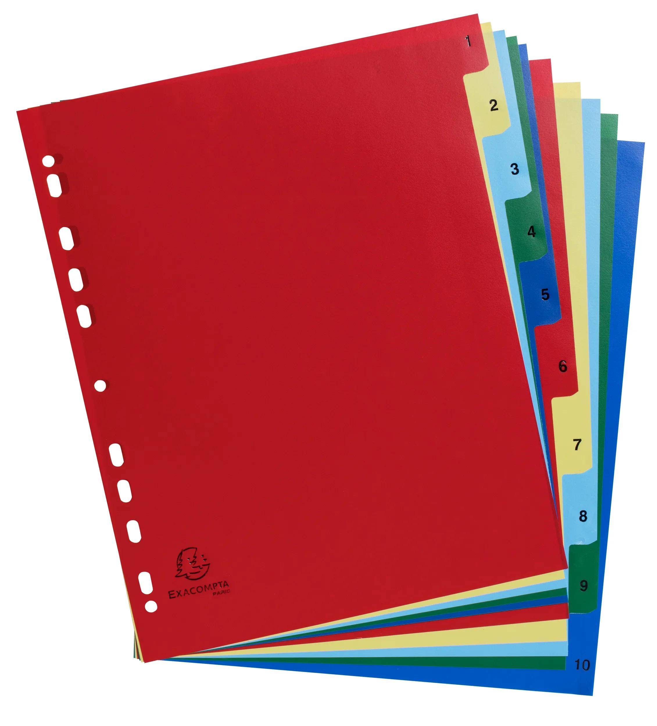 Exacompta 20x Farbige Register aus PP, 10-teilig, für DIN A4+ - sortiert| - 84E