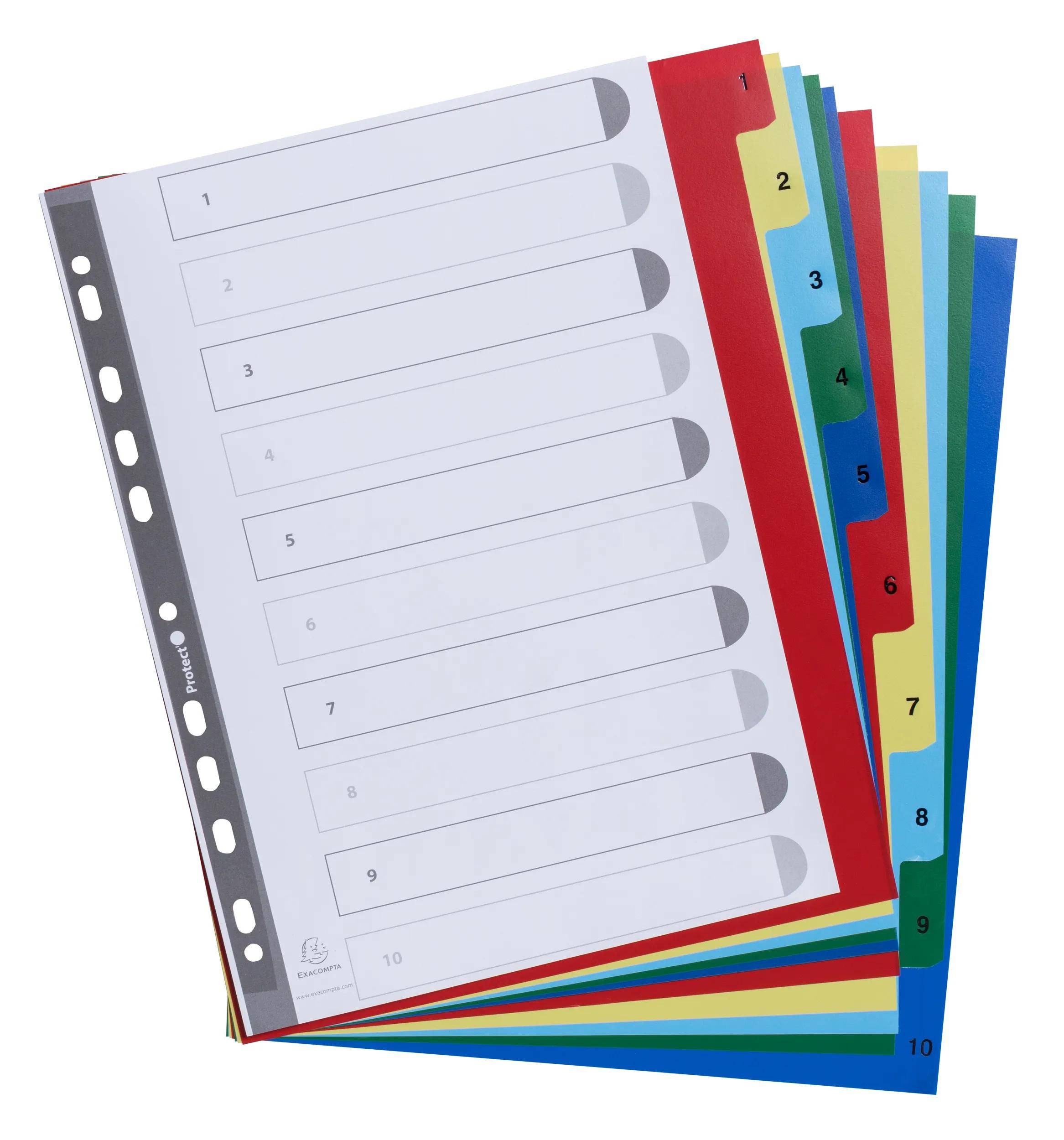 Exacompta 20x Farbige Register aus PP, 10-teilig, für DIN A4+ - sortiert| - 84E
