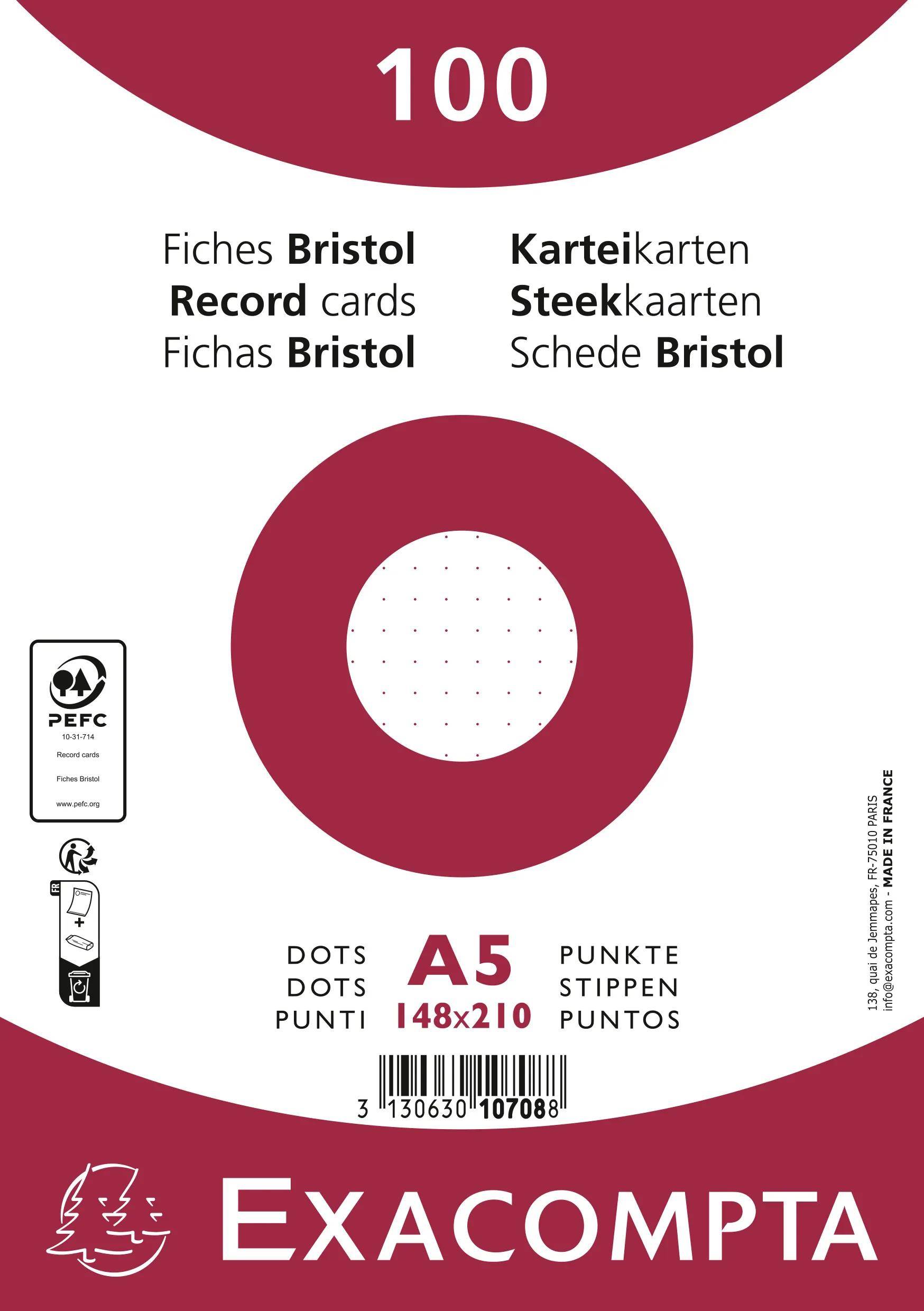 Exacompta 10x Karteikarten A5 dots 100 Stück eingeschweißt Weiß 10708E