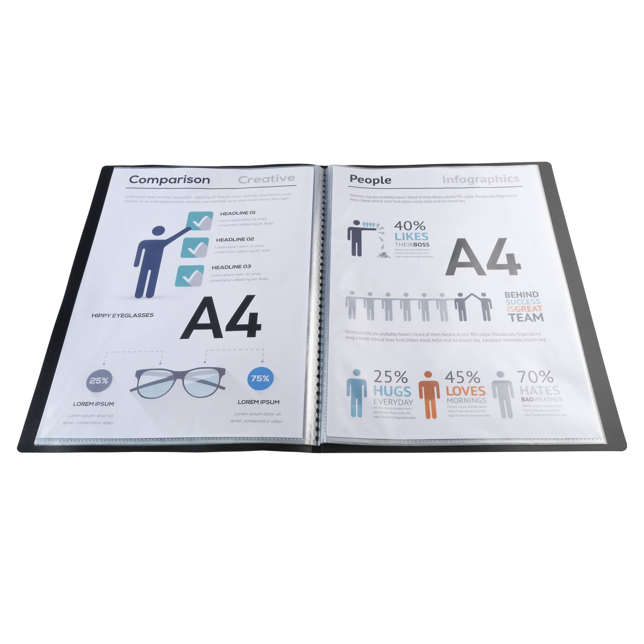 Exacompta 25x Sichtmappe A4 flexiblem Polypropylen, 10 Hüllen, Schwarz, 8511E