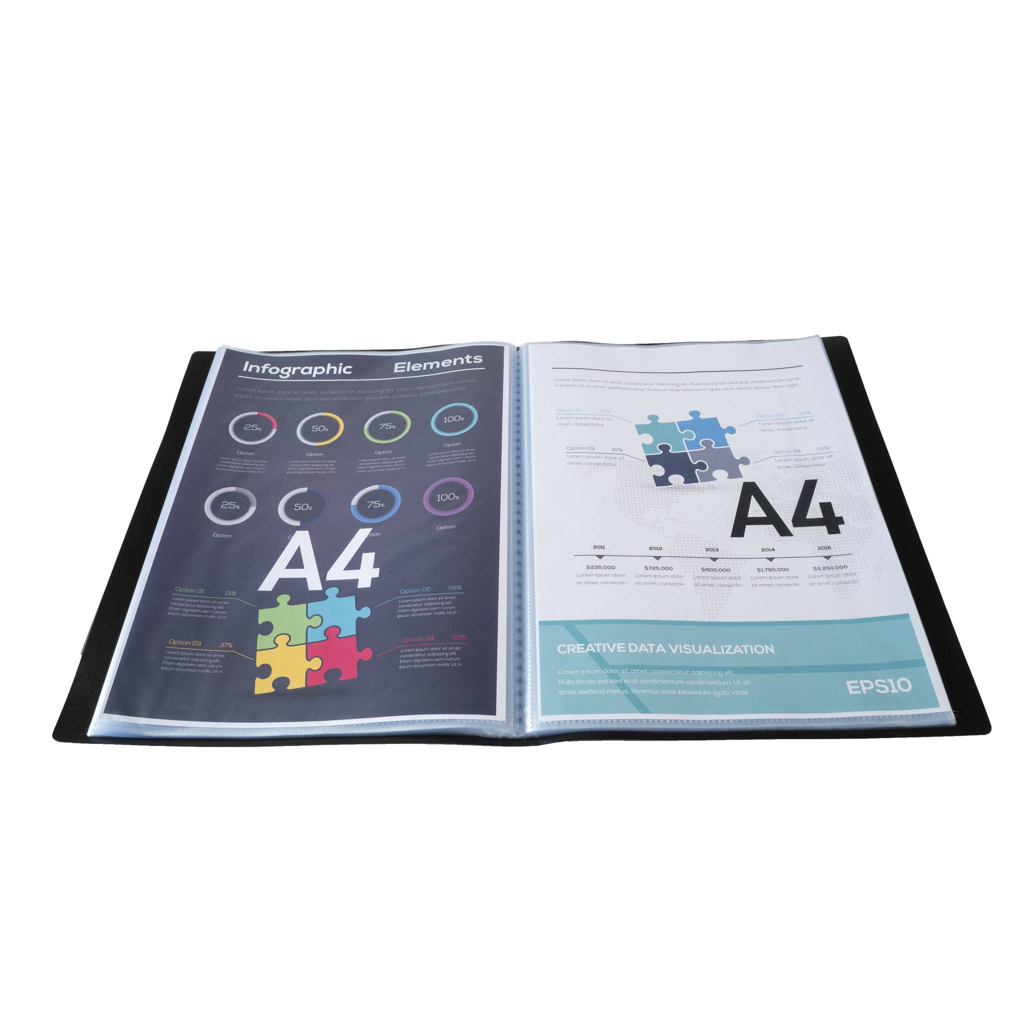 Exacompta 25x Sichtmappe A4 flexiblem Polypropylen, 10 Hüllen, Schwarz, 8511E