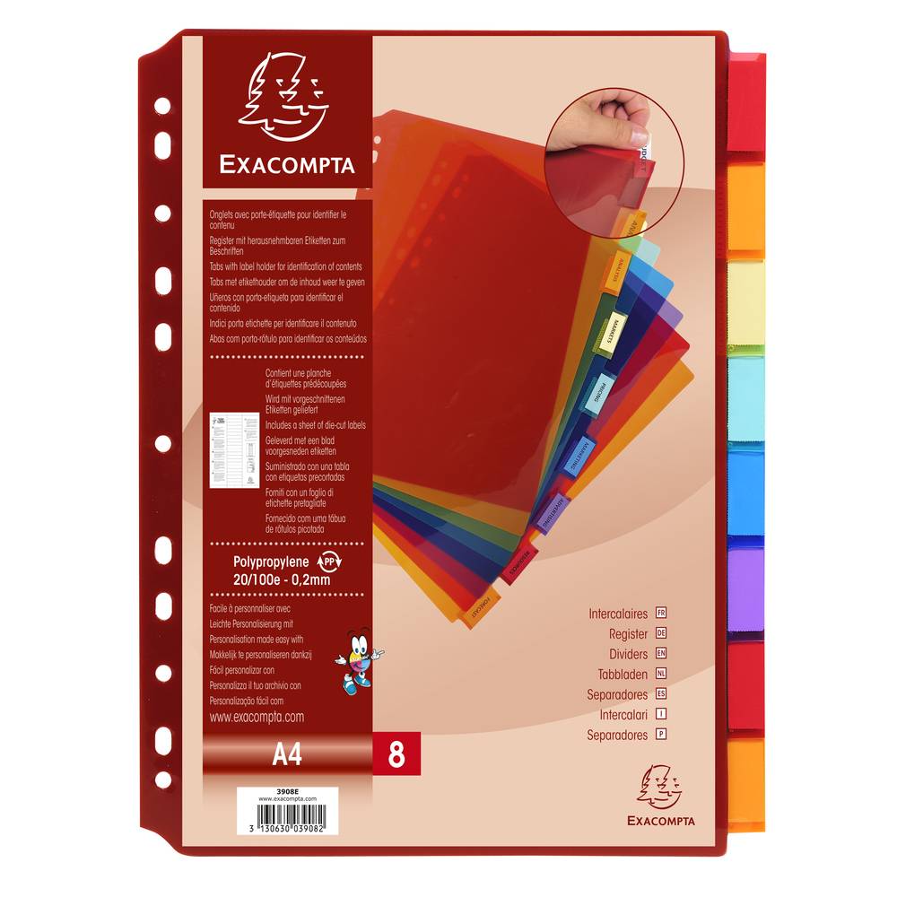 Exacompta 10x Register PP transluzent 200µ, 8-teilig, für DIN A4 - 3908E