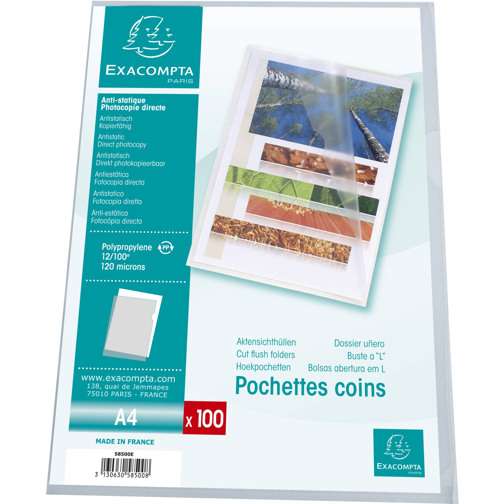 Exacompta 10x Pack 100 Aktenhüllen PP genarbt 1,2mm - A4 - Kristall - 58500E