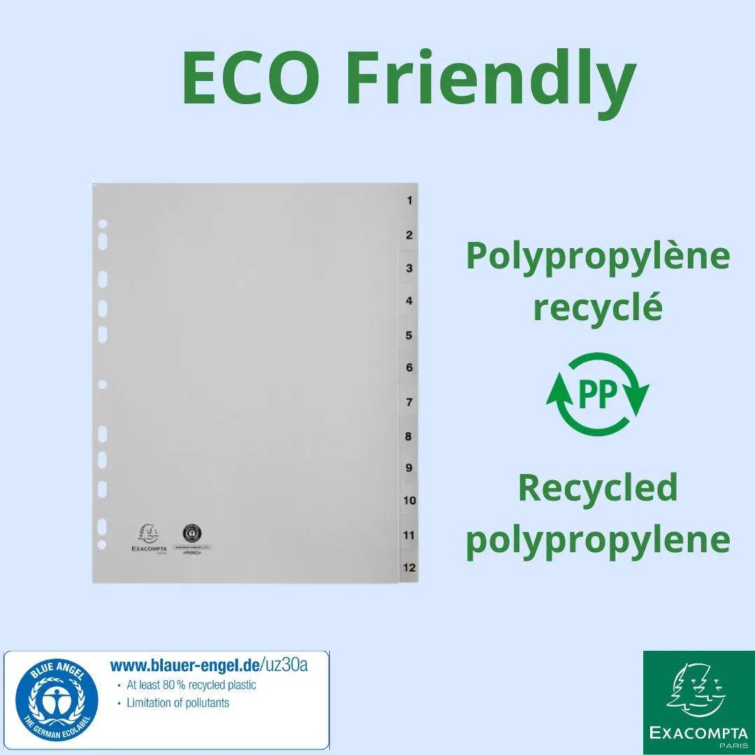 Exacompta 10x Register A4 grauem RC-PP 120µ Taben 1-12 12 Positionen Grau 2912E