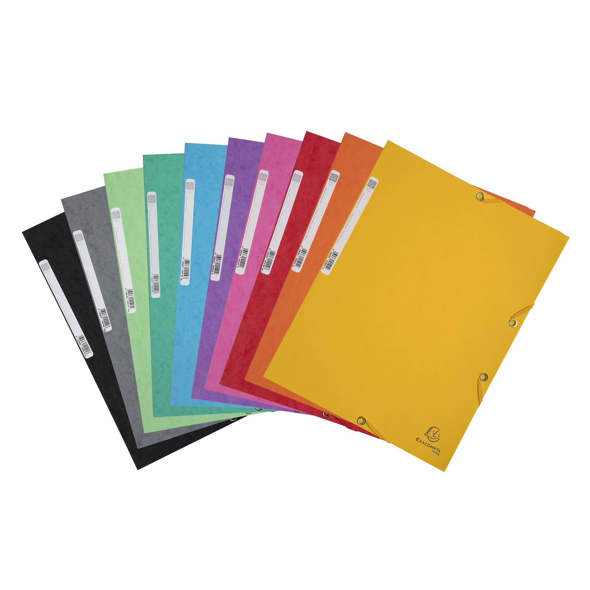 Exacompta 50x Sammelmappe +Gummizug 3 Klappen Etikett Karton A4 sortiert 55500E