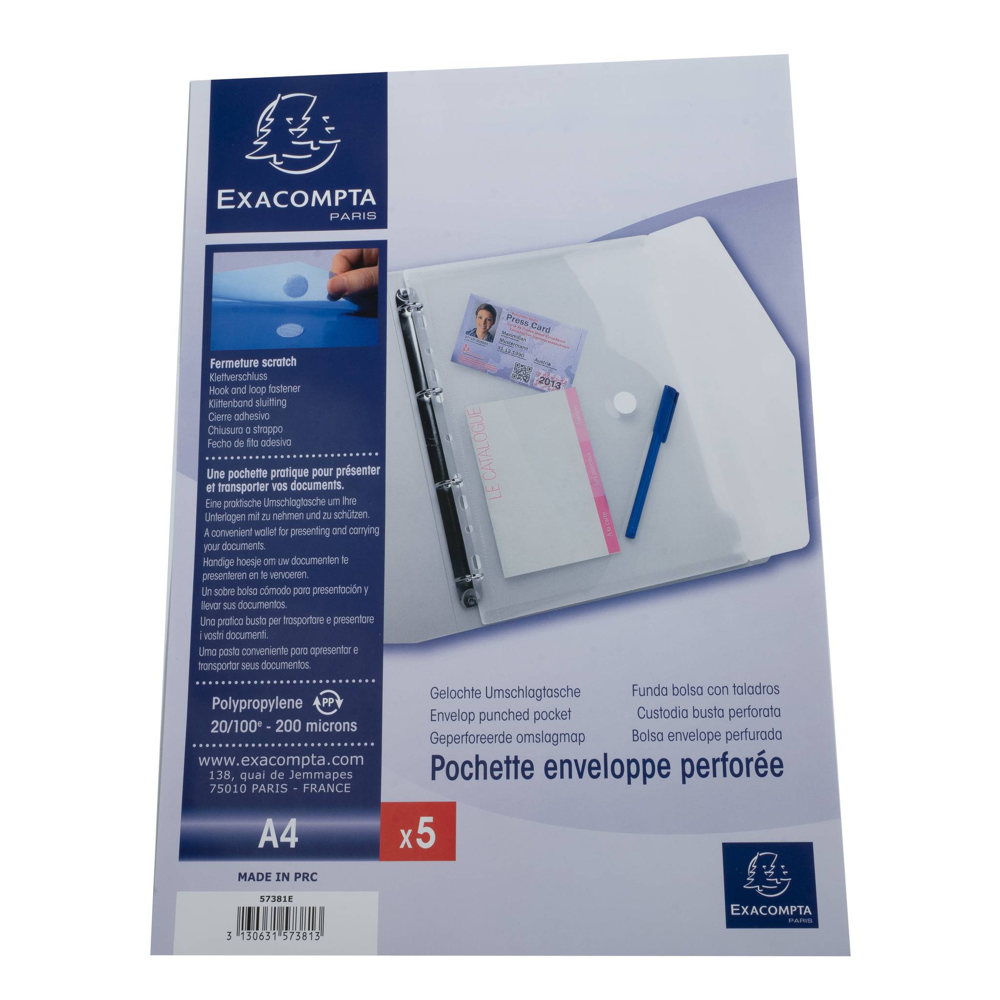 Exacompta 10x 5 verschließbaren Prospekthüllen PP A4 Transparent 57381E