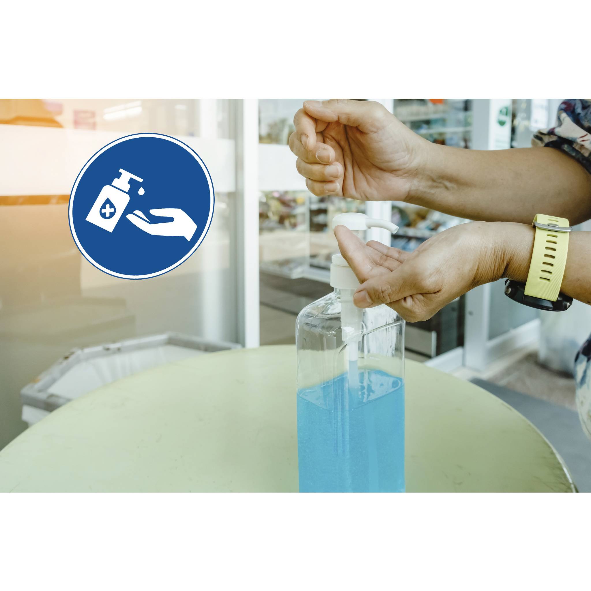 Exacompta Hinweisschild Hände desinfizieren PVC selbstklebend 20 cm Blau 67022E