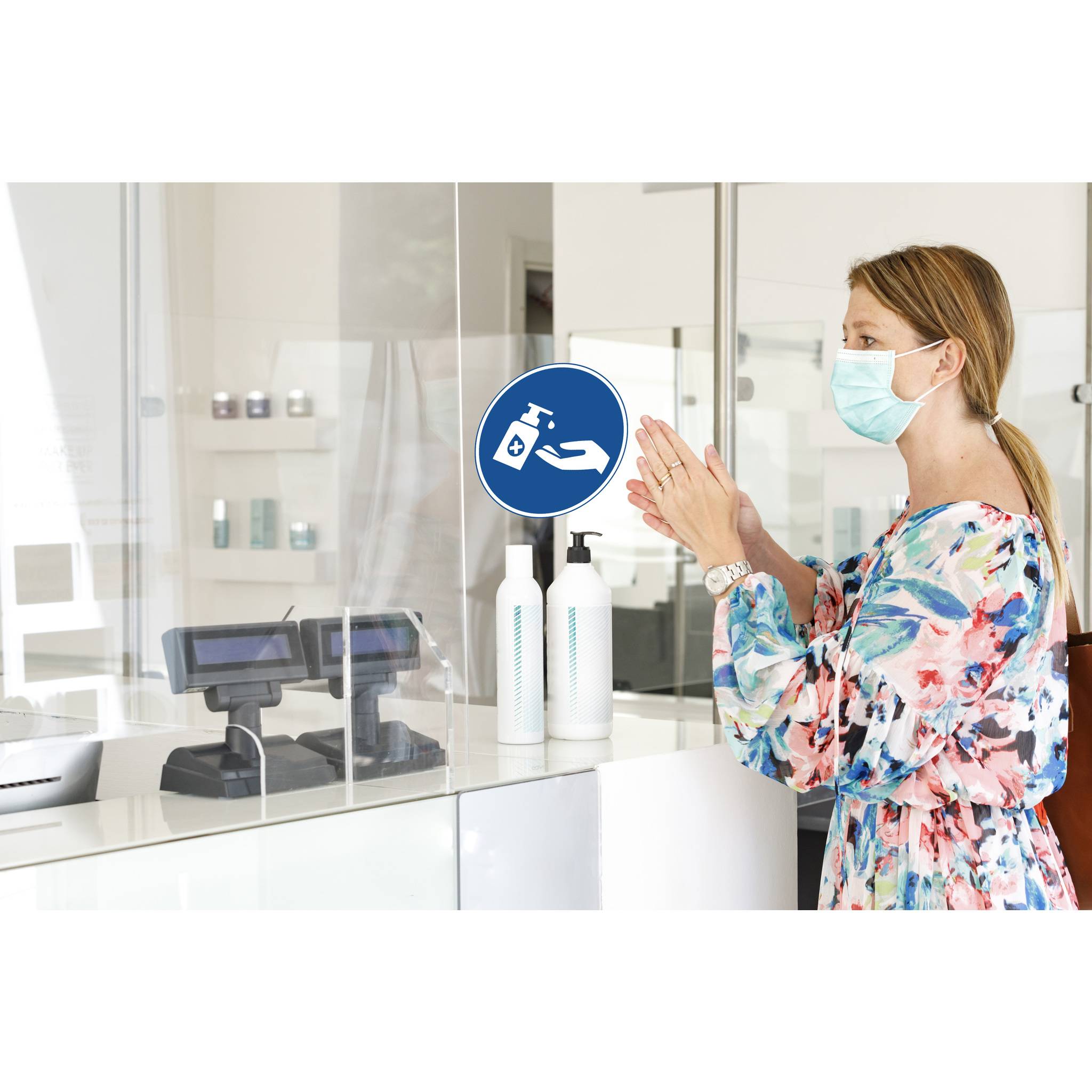Exacompta Hinweisschild Hände desinfizieren PVC selbstklebend 20 cm Blau 67022E