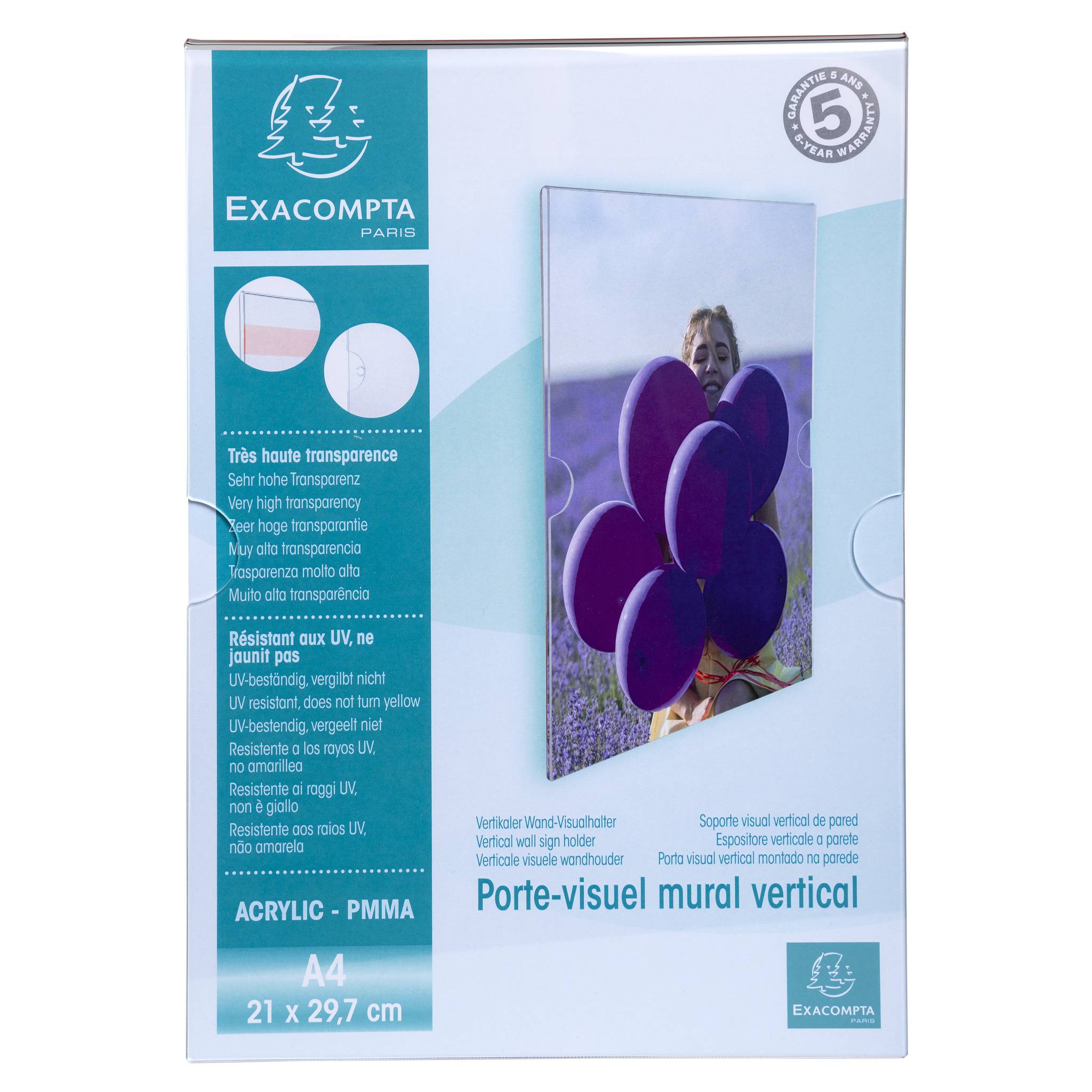 Exacompta 84858HD 10x Exacompta, Wandsichttasche A4, vertikal, PMMA, Exacryl - Kristall