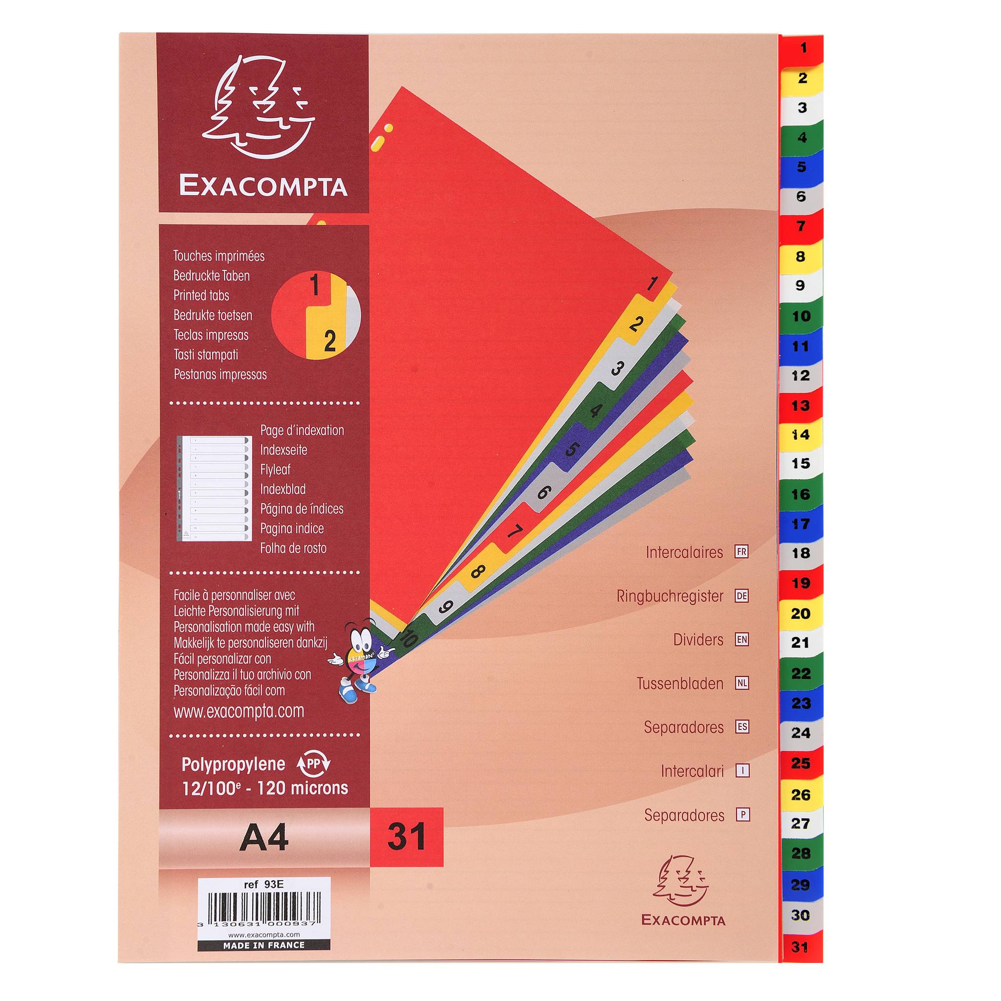 Exacompta 20x Register für Ordner Ringbücher PP 31 Positionen Taben 1-31 A4 93E