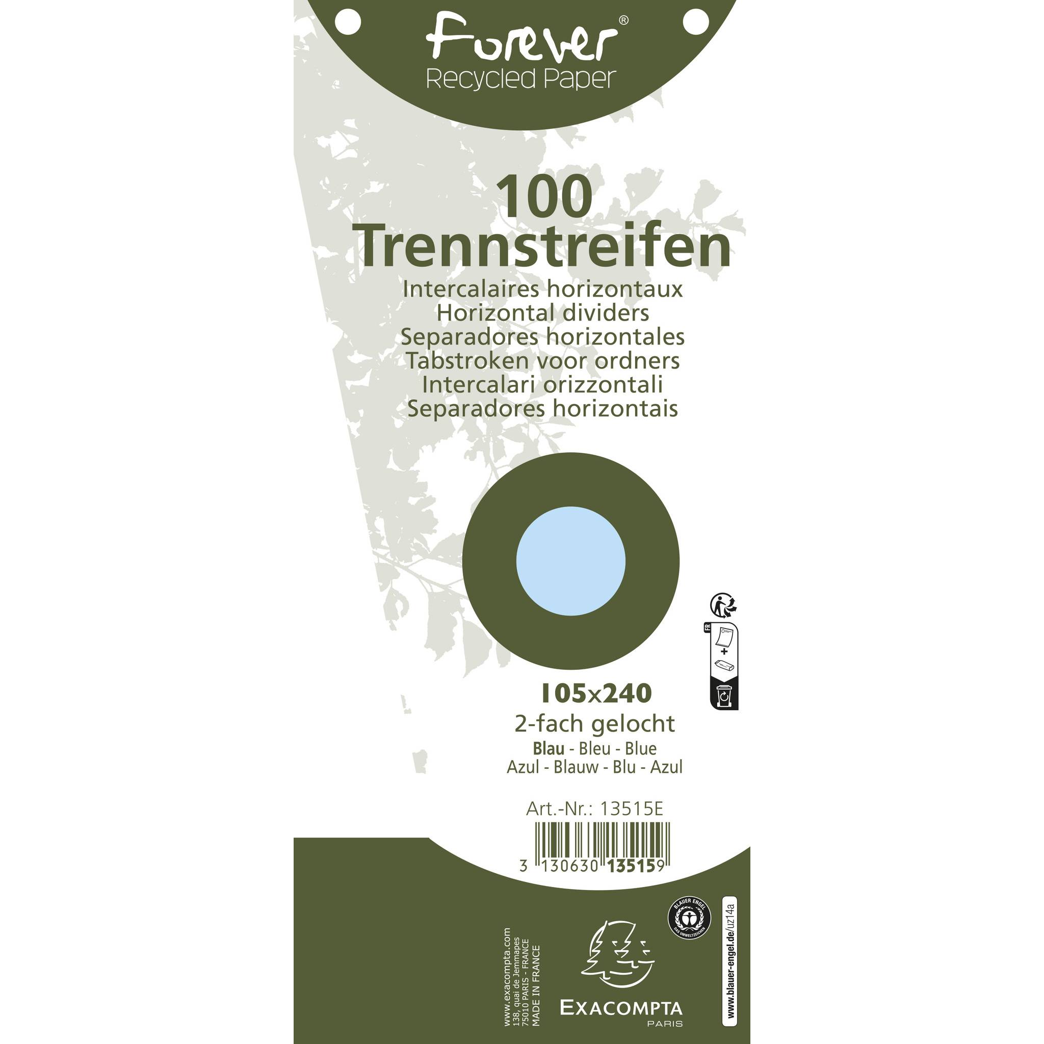 Exacompta 6x Pack 100 Trennstreifen trapez gelocht RC Kart 105x240mm blau 13515E