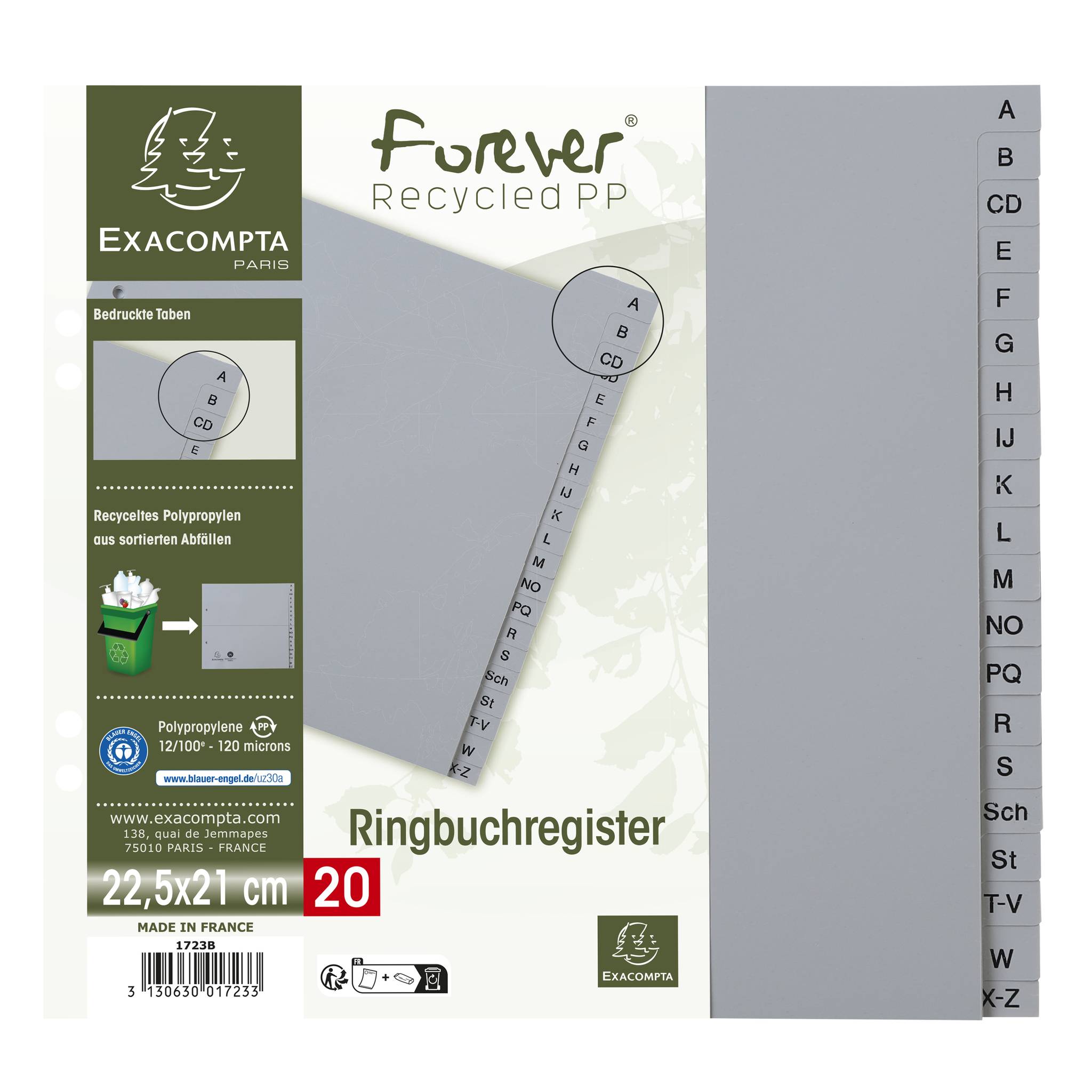 Exacompta 25x Register 2/3 RC-PP grau 120µ A-Z (inkl. Sch St) 20 Pos Grau 1723B