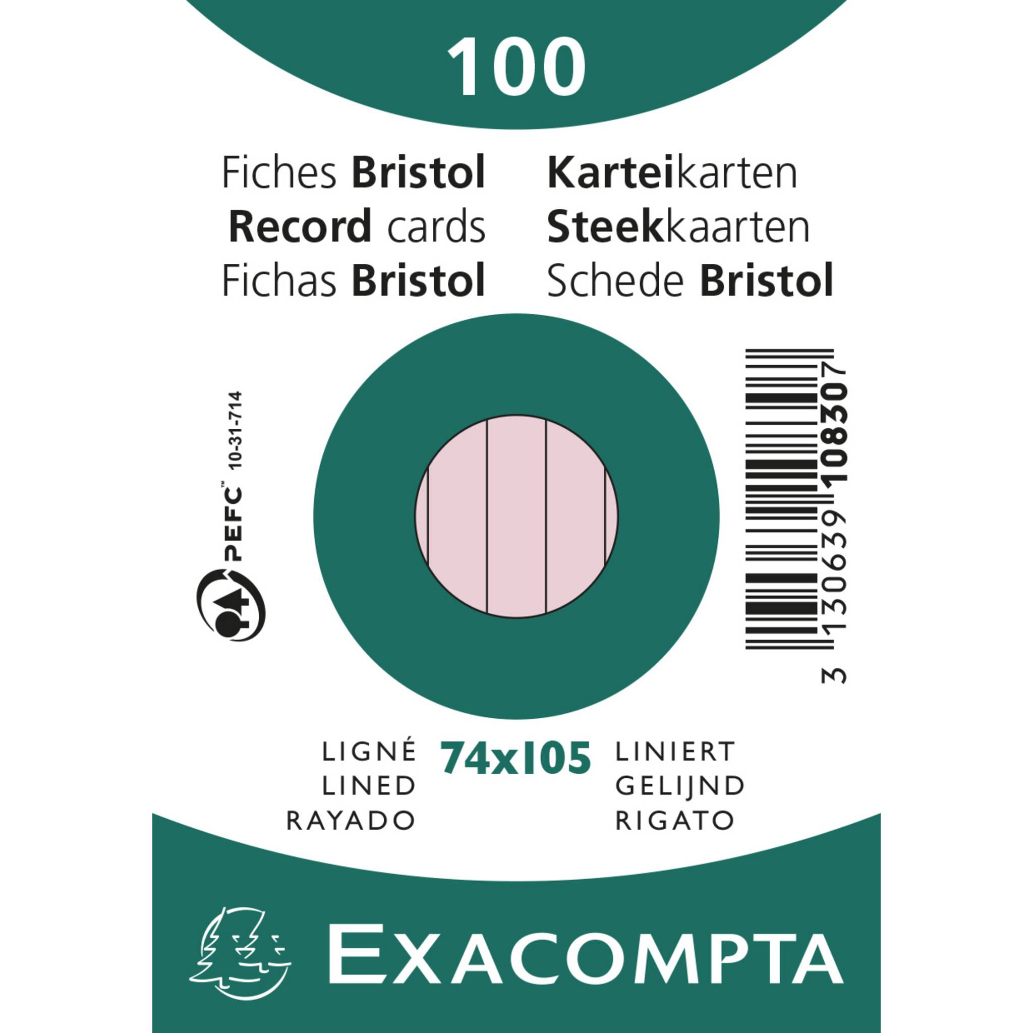 Exacompta 40x Karteikarten A7 liniert, 100 Stück eingeschweißt - Rosa - 10830SE