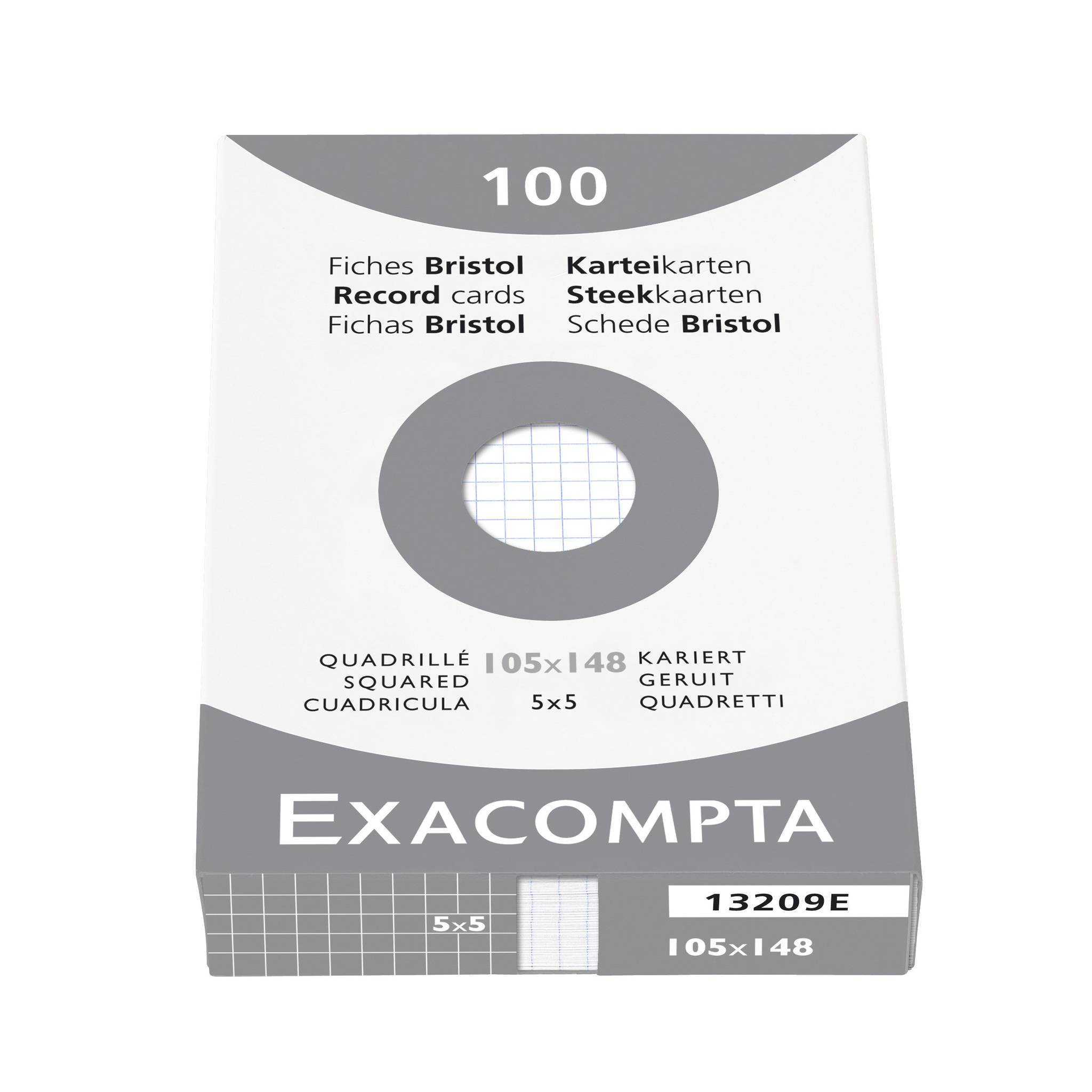 Exacompta 10x Karteikarten A6 kariert, Faltschachtel mit 100 Stück, Weiß, 13209E