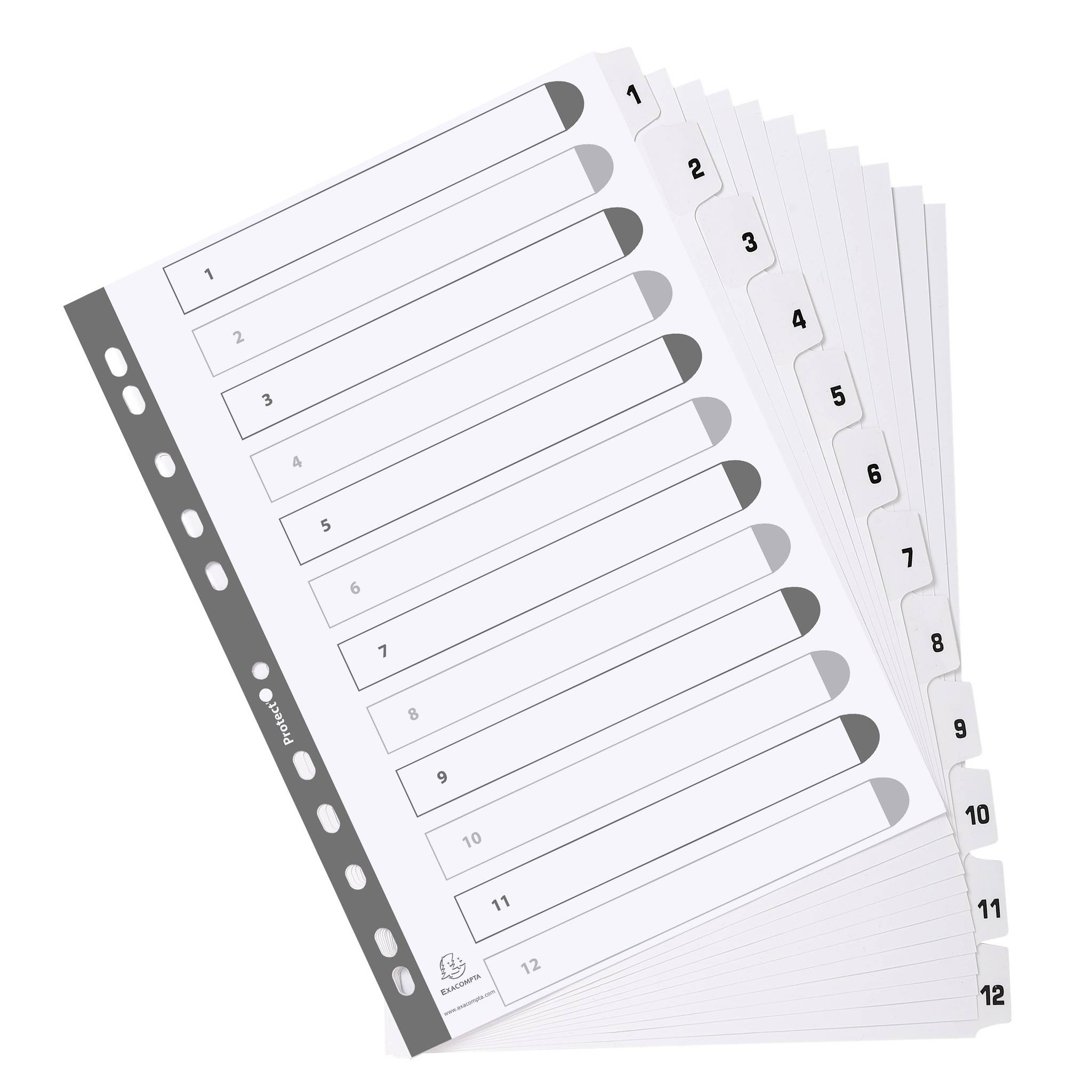 Exacompta 25x Register 12 Taben von 1 bis 12 A4 Weiß MWD1-12Z