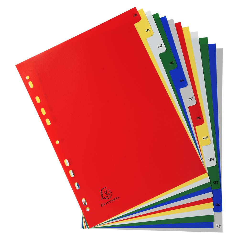 Exacompta 20x Register für Ordner Ringbücher PP 12 Pos Taben Jan.-Dez. A4 95E