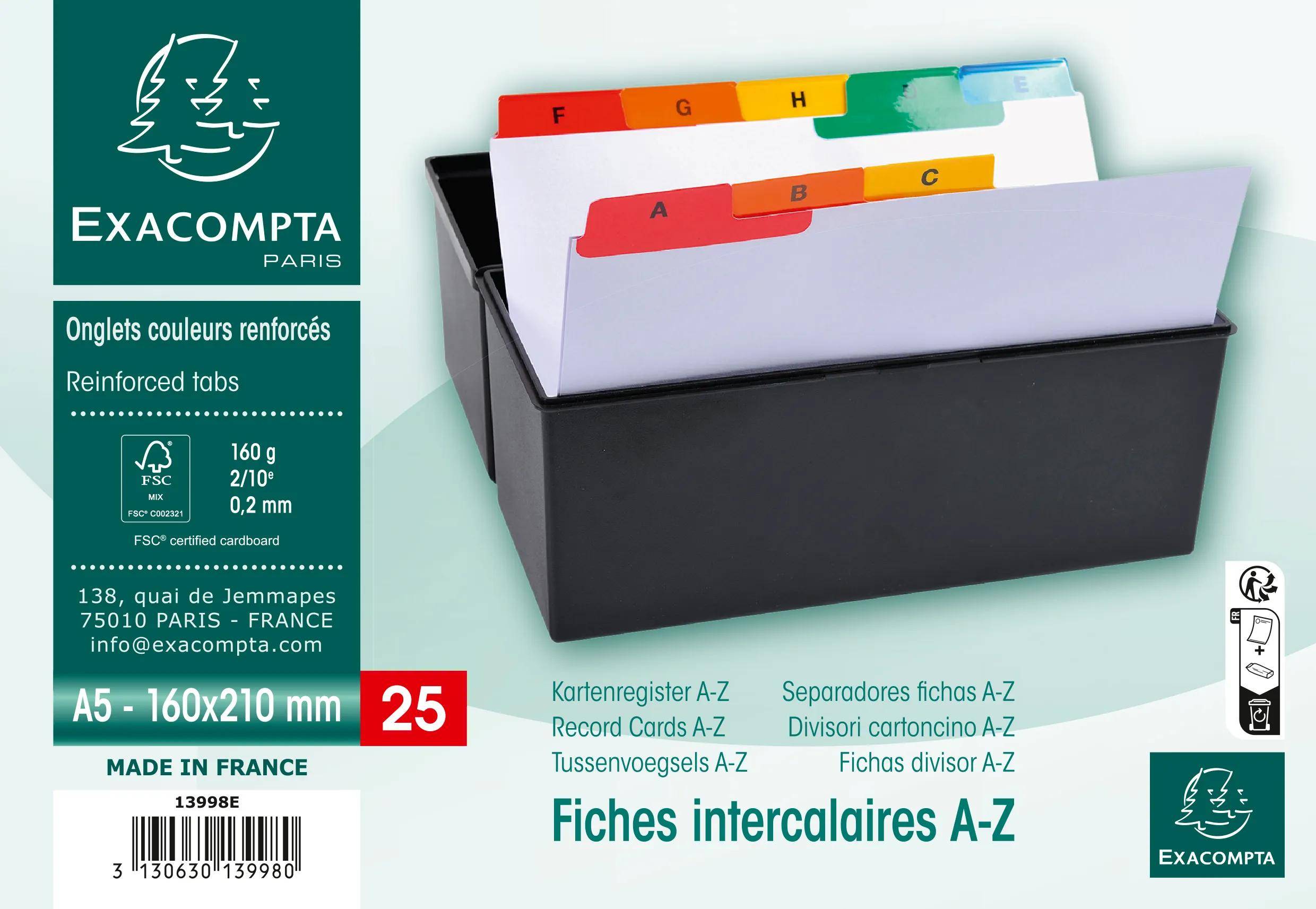 Exacompta 10x Set Trennblätter Karton 160 g/m2 160x210 mm Weiß 13998E
