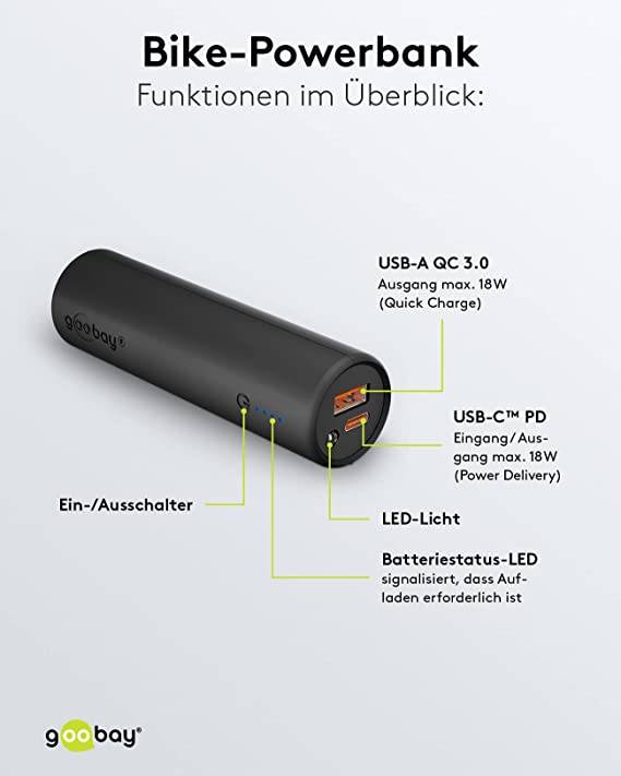 Goobay Powerbank 5000 mAh Li-Ion Schwarz Statusanzeige, LED Taschenlampe