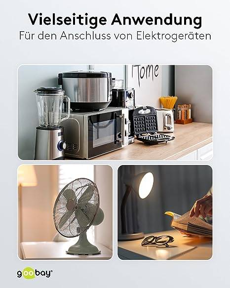 Goobay 93311 Netzkabel mit gewinkeltem 90° Schutzkontaktstecker universelles Stromkabel, offene Kabelenden, Weiß, 2.00 m