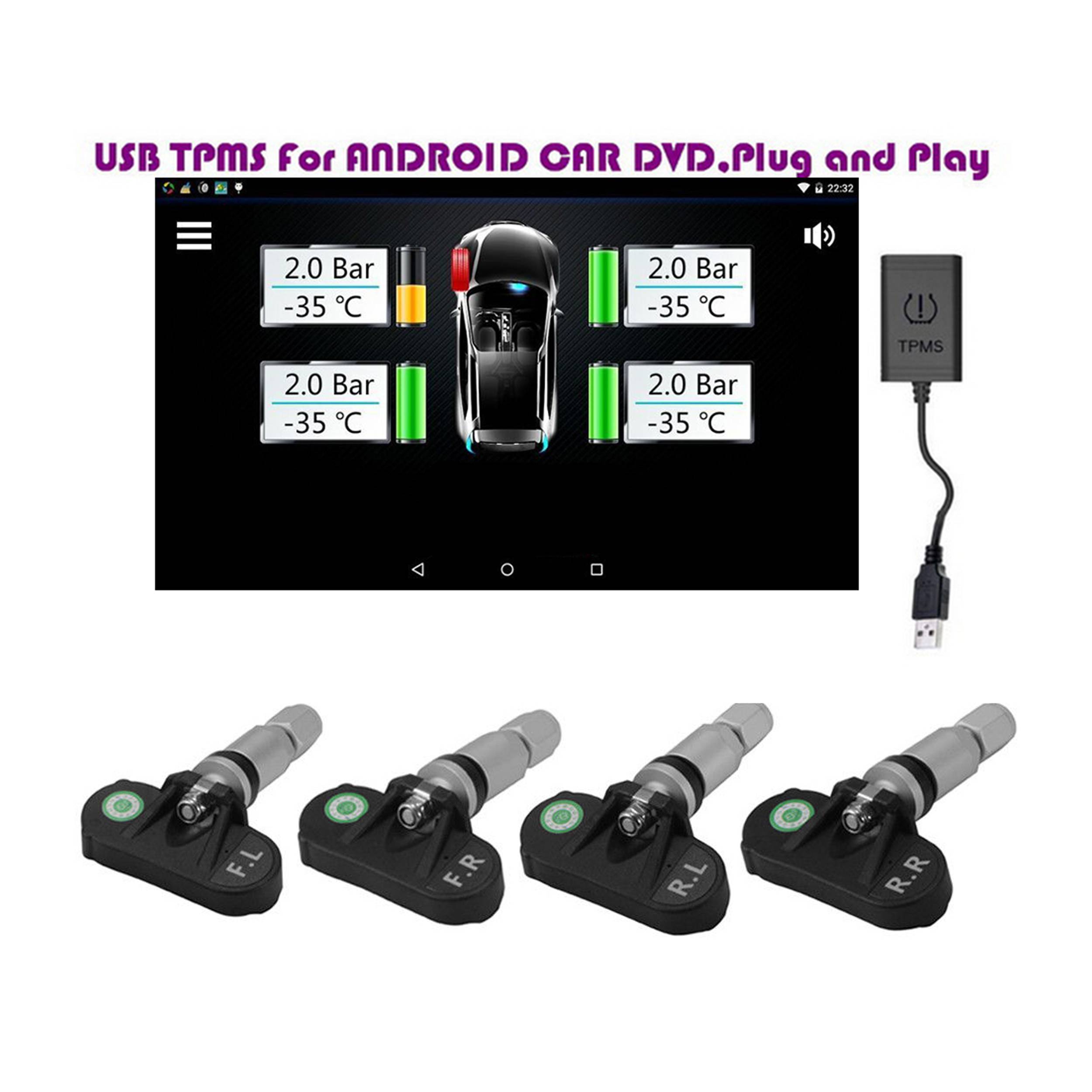 USB TPMS Reifendruckkontrollsystem für Android Autoradio mit 4 internen Sensoren