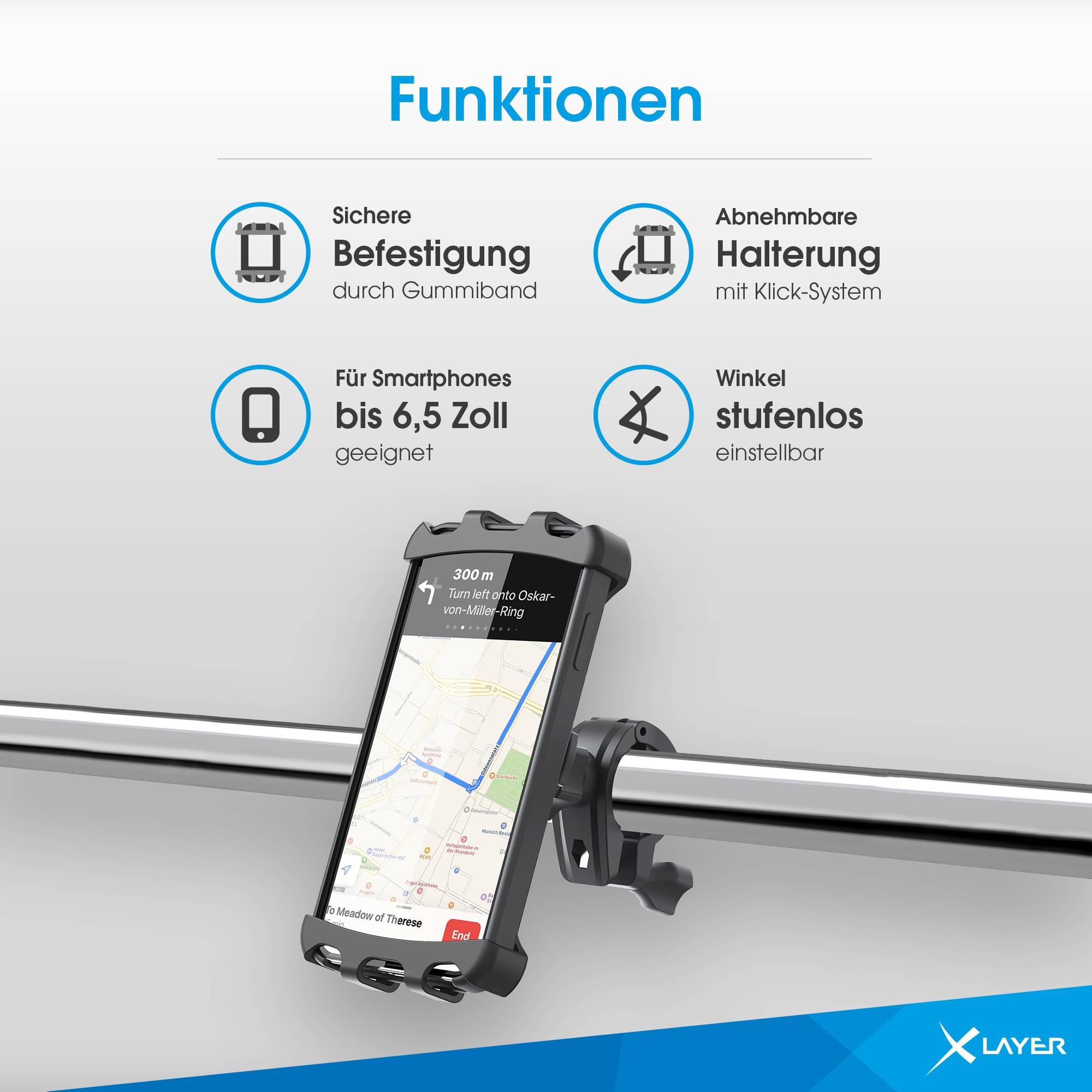 XLayer Fahrradhalterung Universal für Smartphones Schwarz