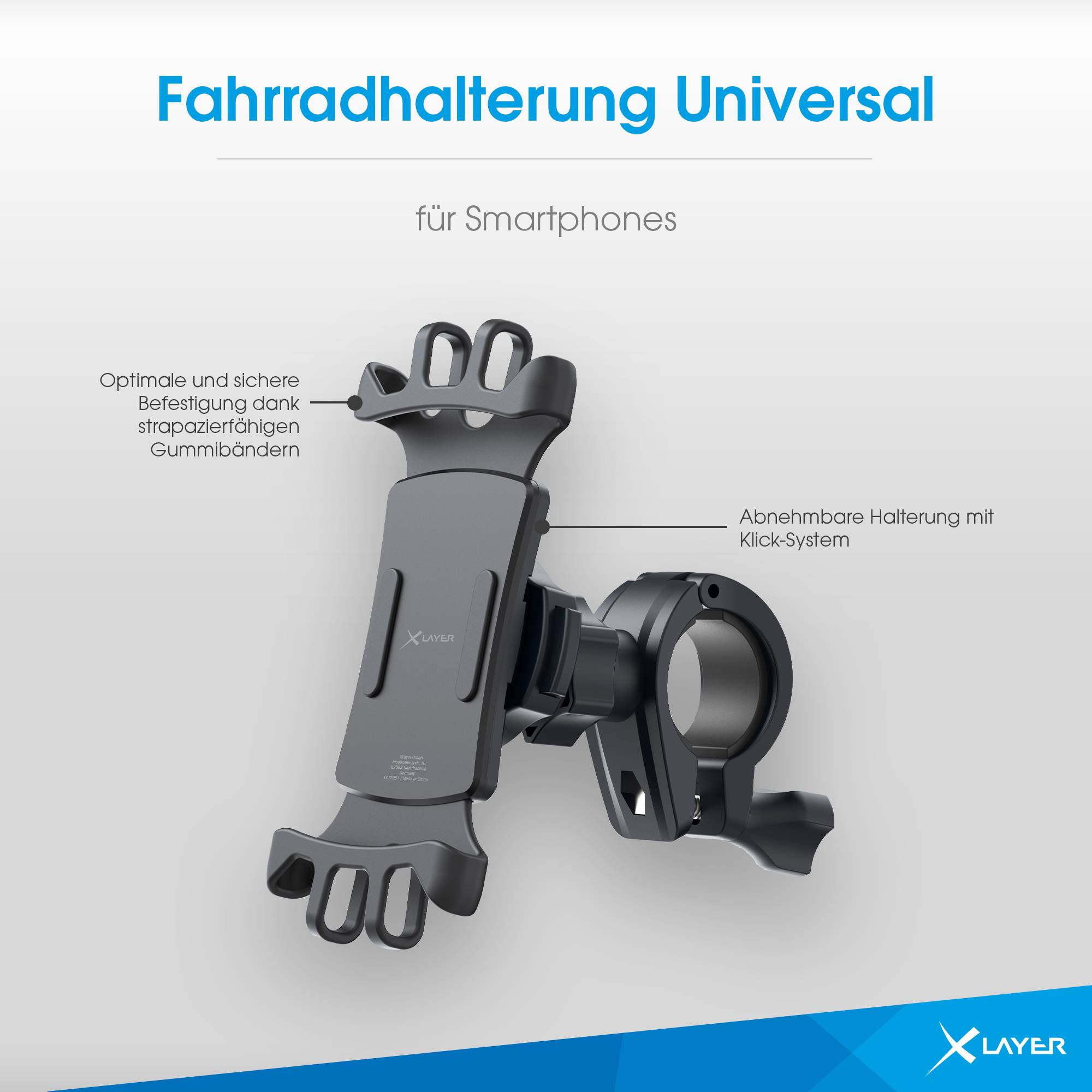 XLayer Fahrradhalterung Universal für Smartphones Schwarz